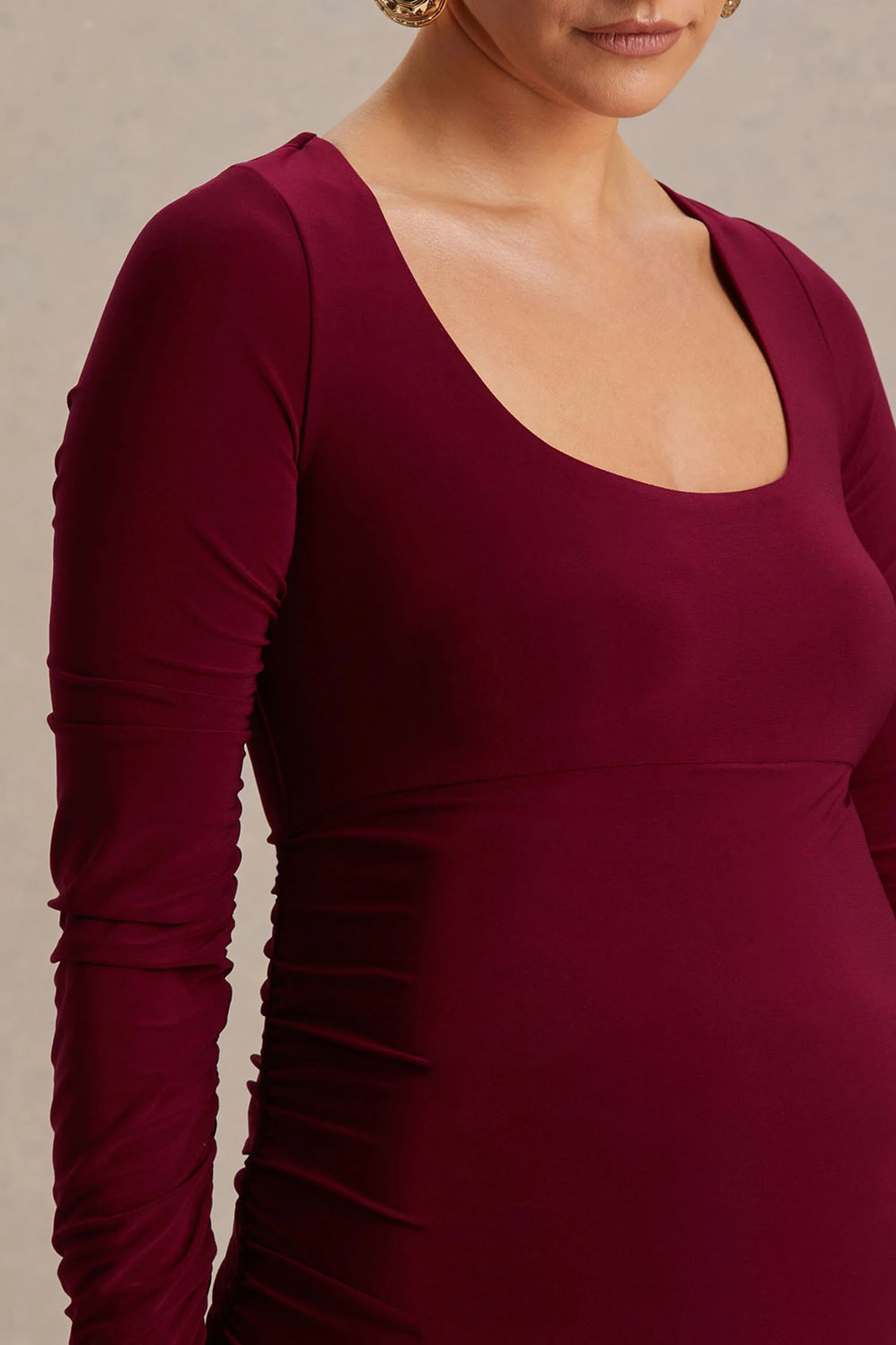 Saffron | Berry Scoop-Neck Maternity Midi Dress - Image 3