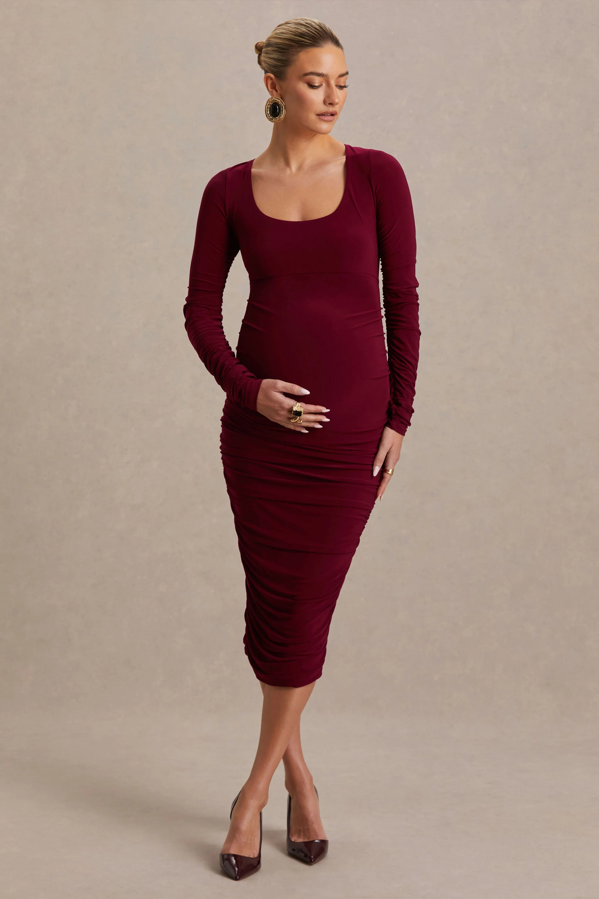Saffron | Berry Scoop-Neck Maternity Midi Dress - Image 4