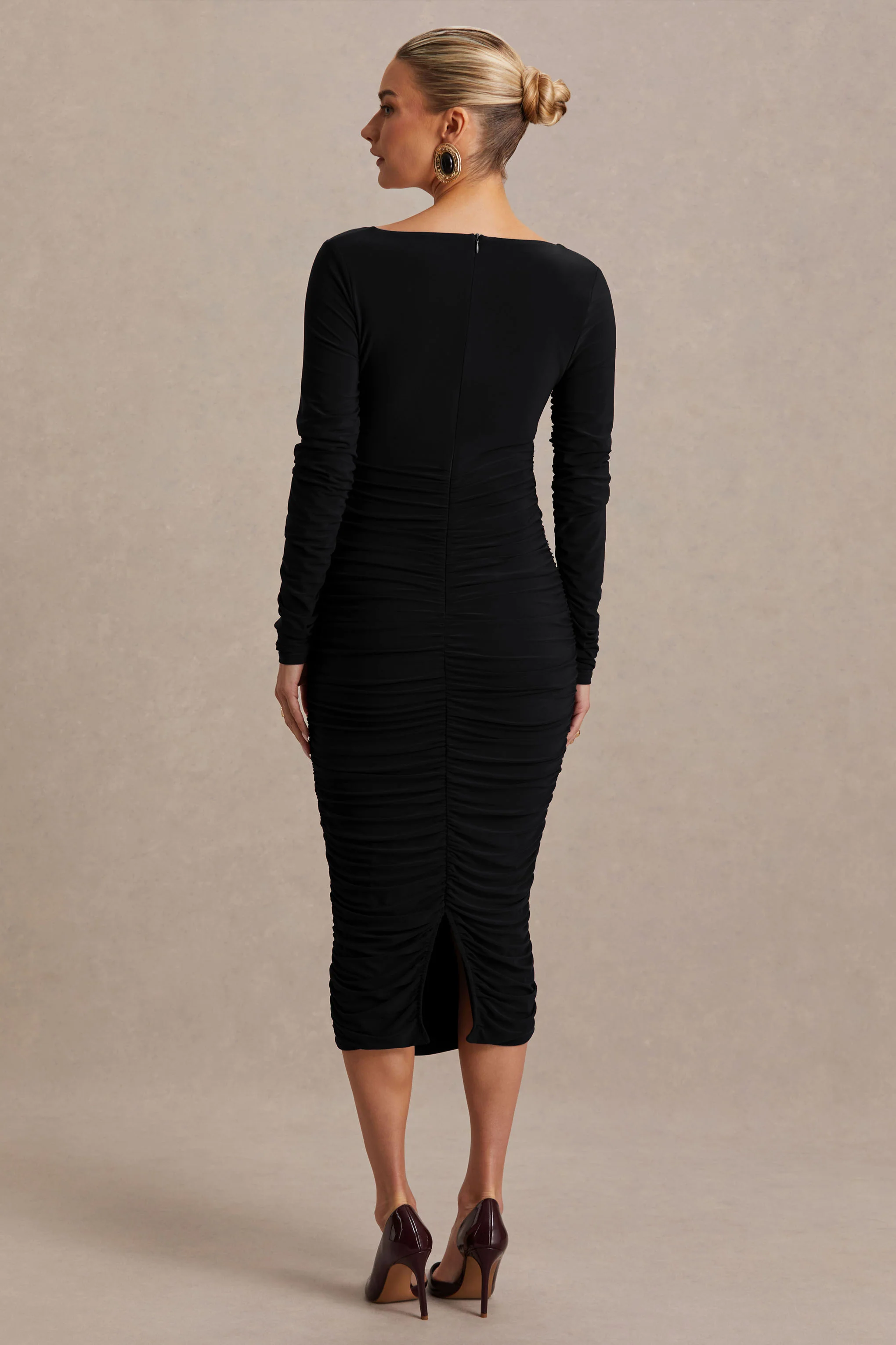 Saffron | Black Scoop-Neck Maternity Midi Dress - Image 2