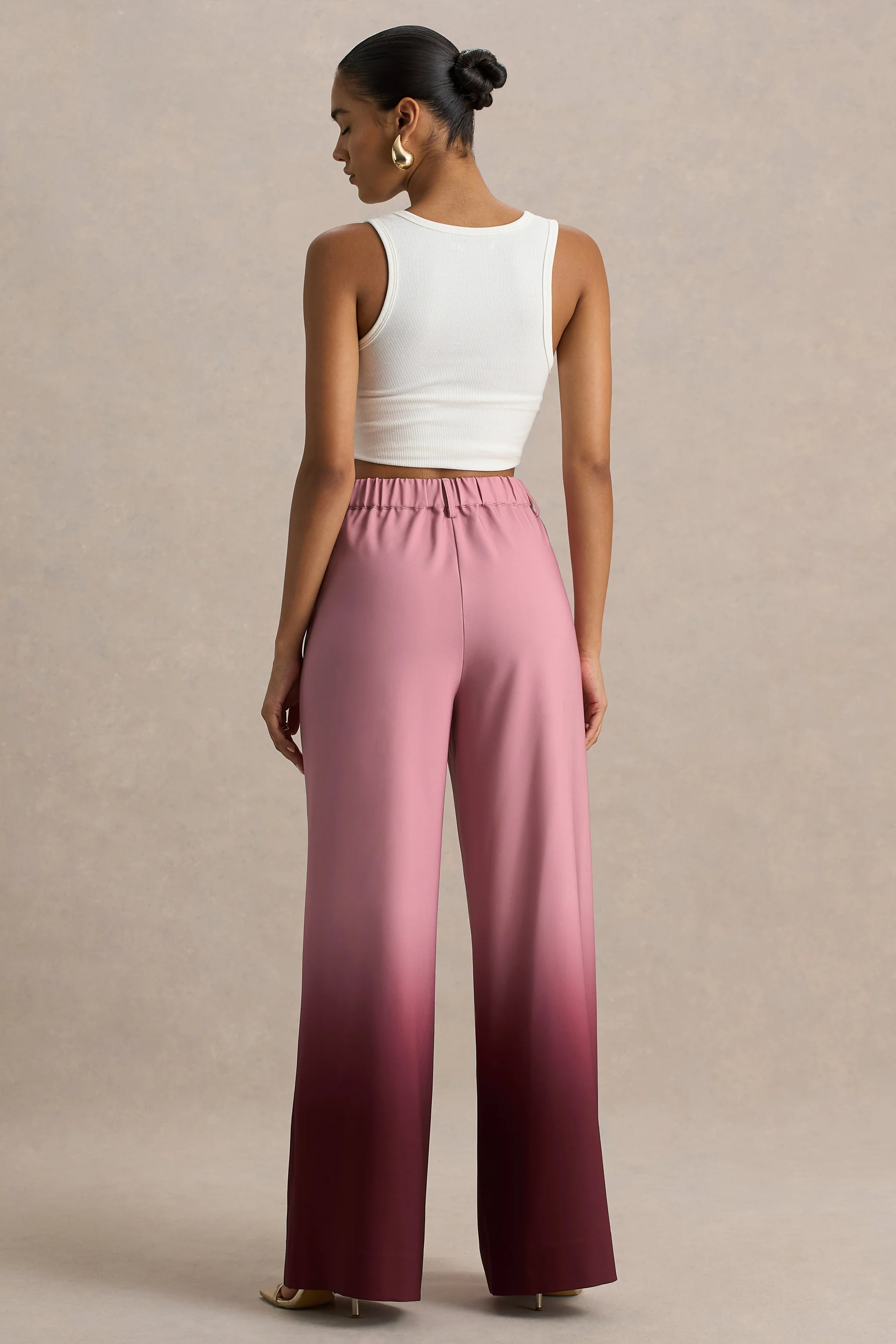 Safia | Cherry Ombre Satin Wide-Leg Trousers - Image 2
