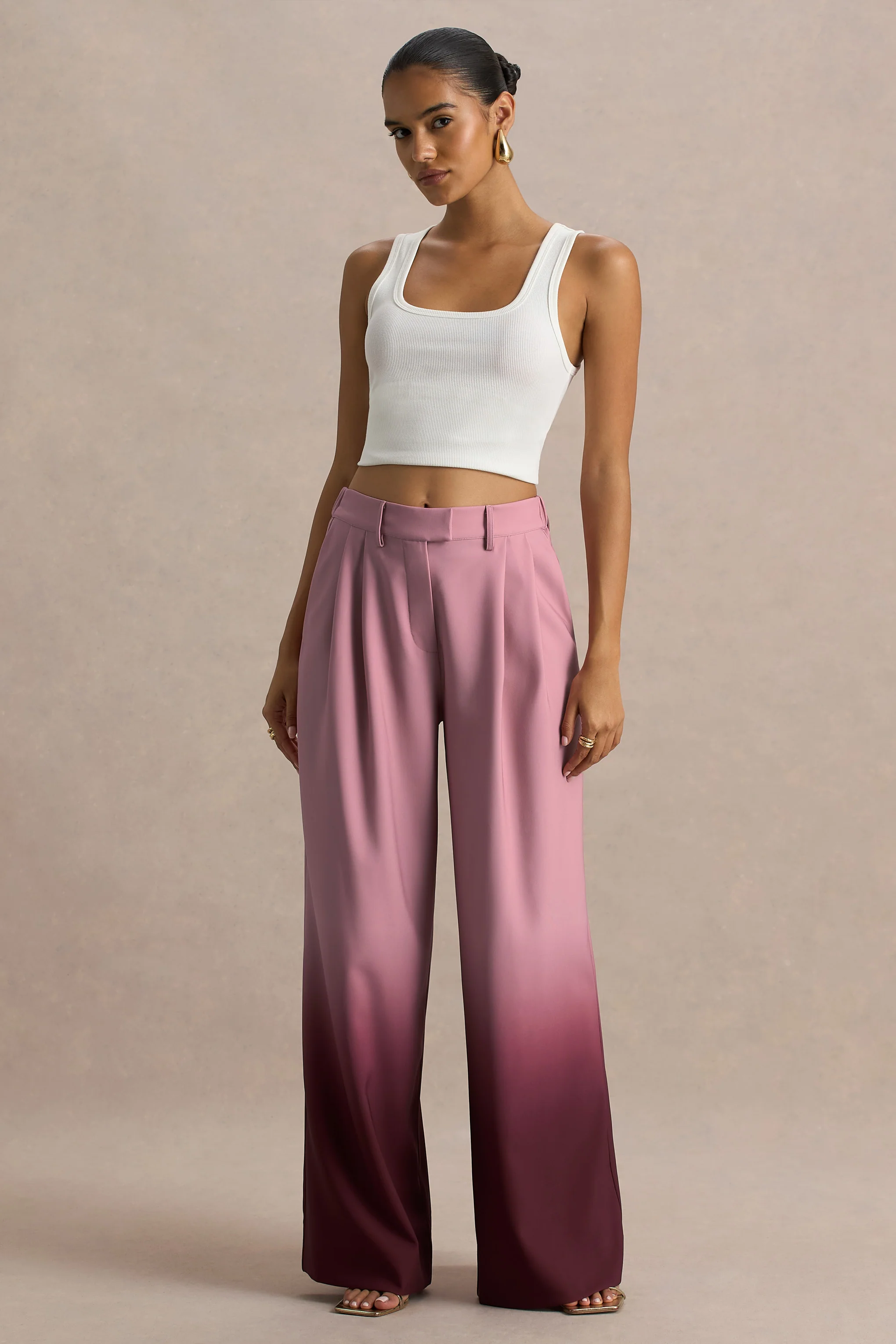 Safia | Cherry Ombre Satin Wide-Leg Trousers - Image 5