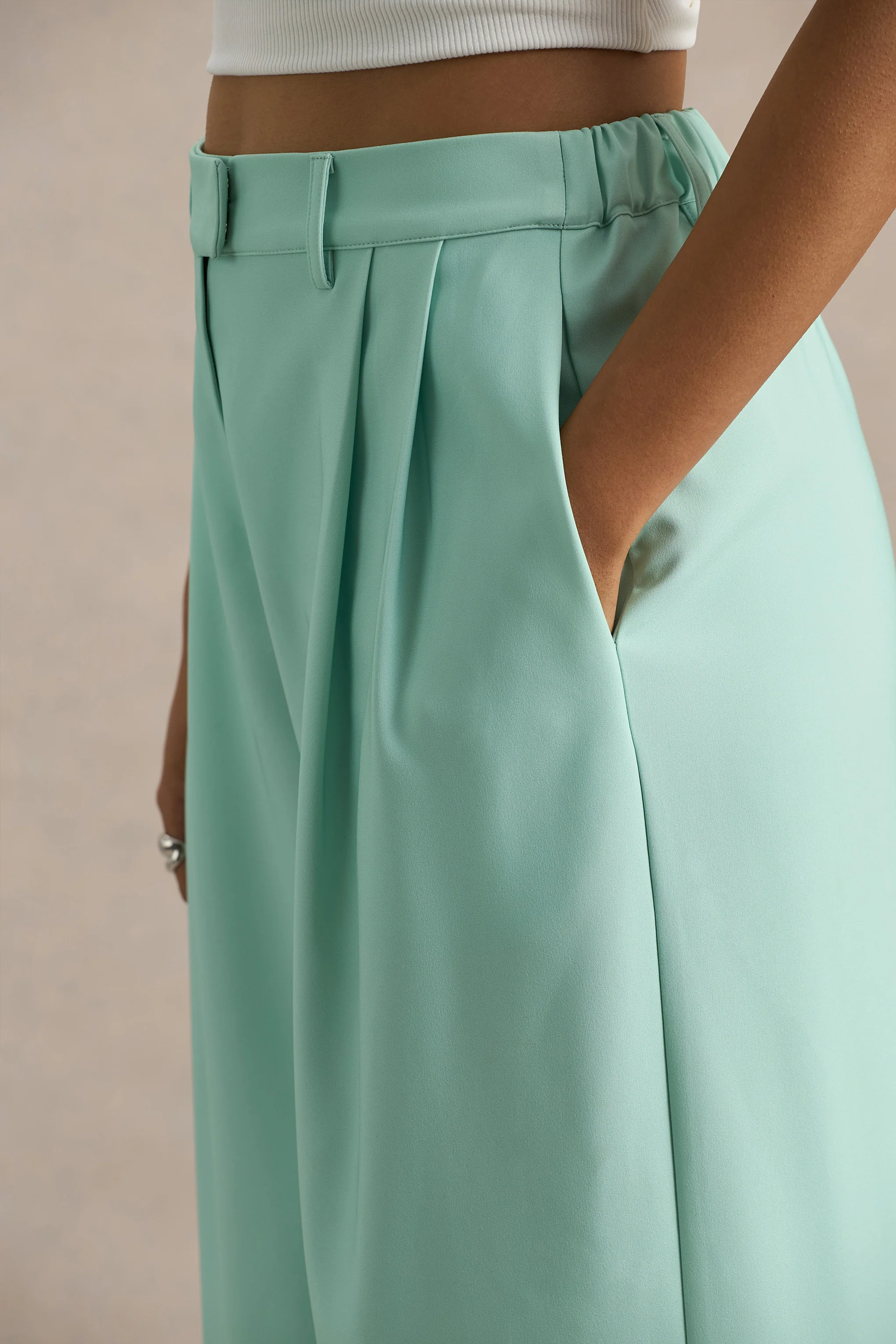 Safia | Emerald Ombre Satin Wide-Leg Trousers - Image 7