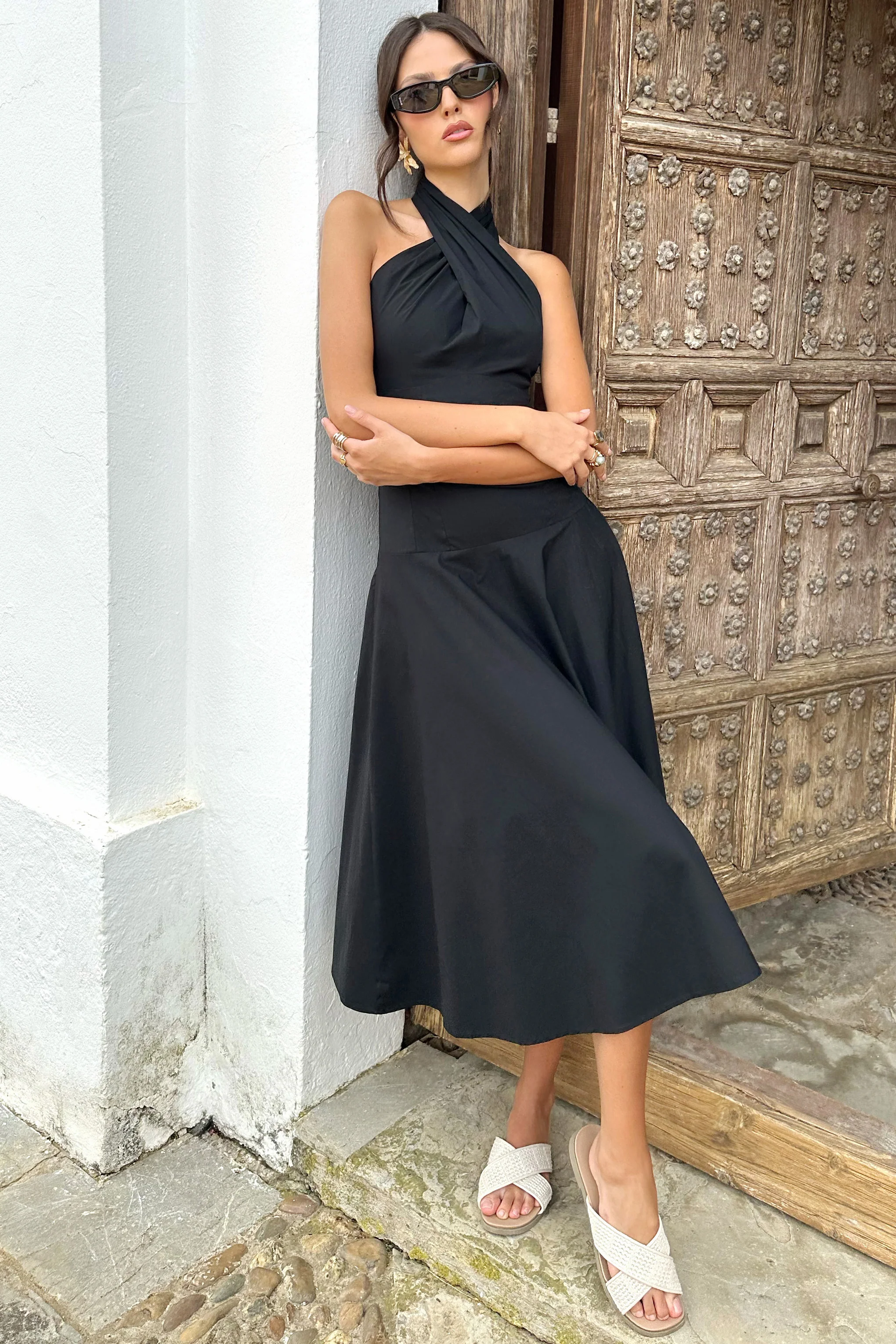 Saint-Malo | Black Halter-Neck Midi Dress - Image 4