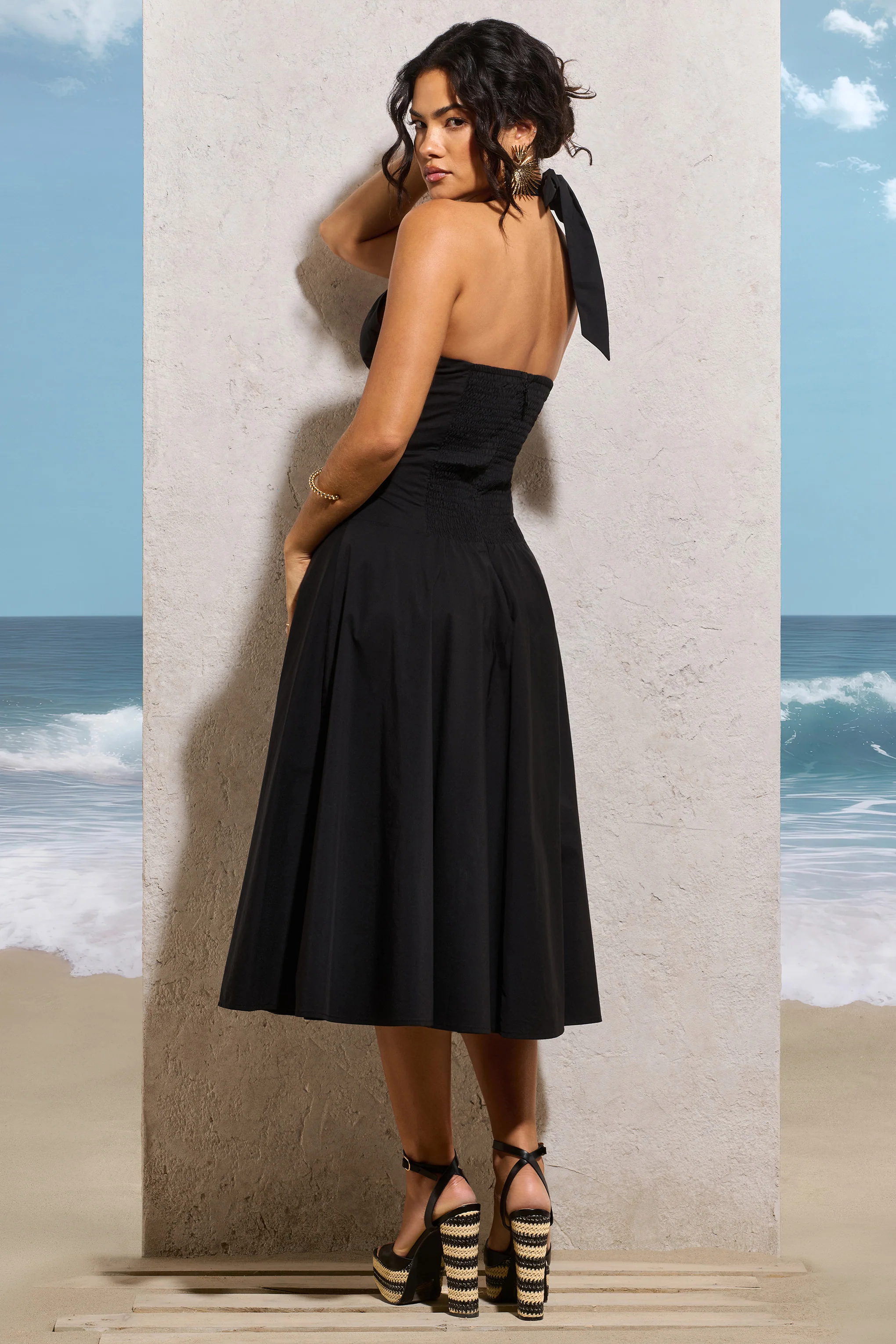 Saint-Malo | Black Halter-Neck Midi Dress - Image 6