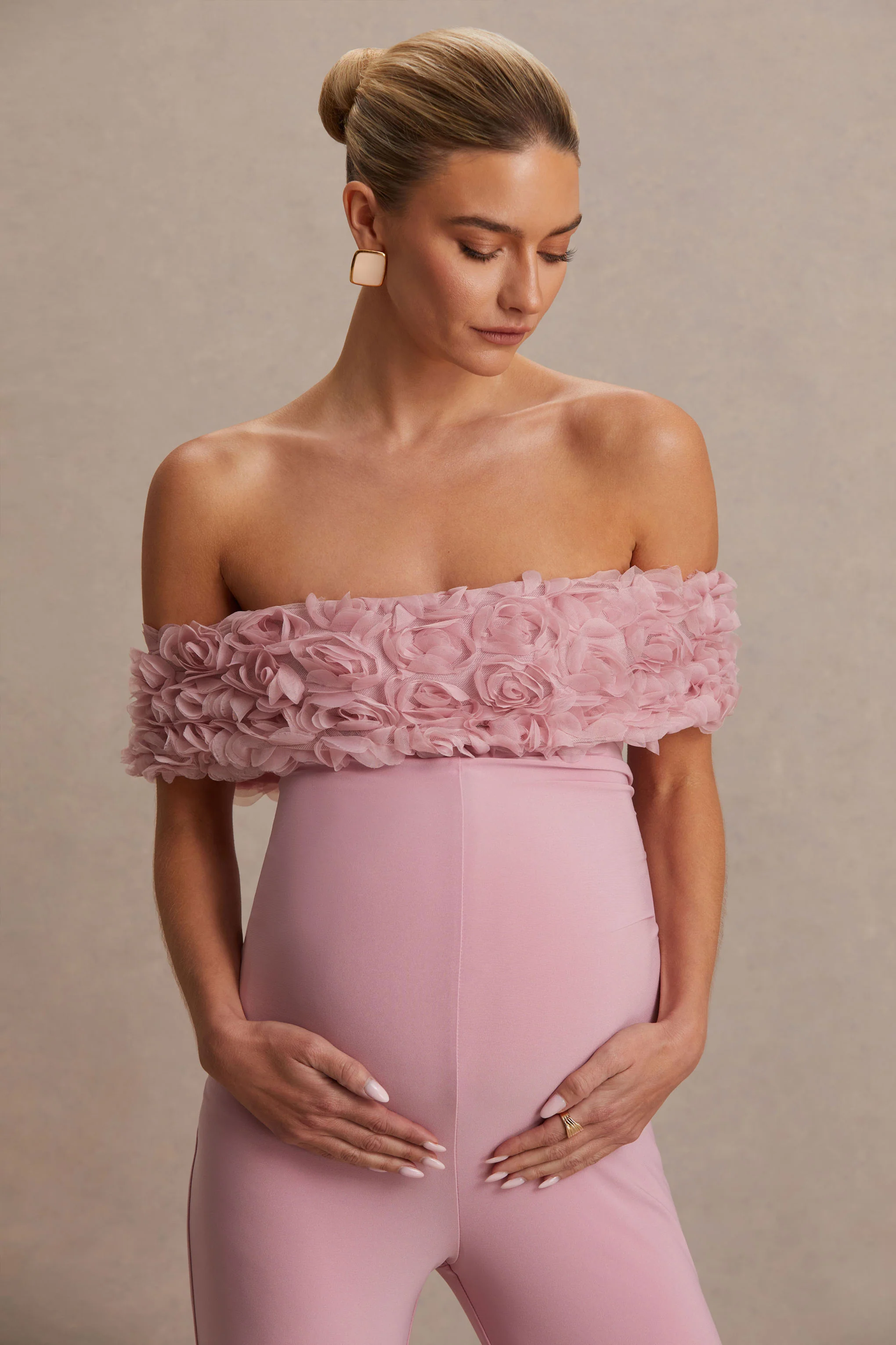 Sallow | Pink Floral Bardot Maternity Jumpsuit - Image 6