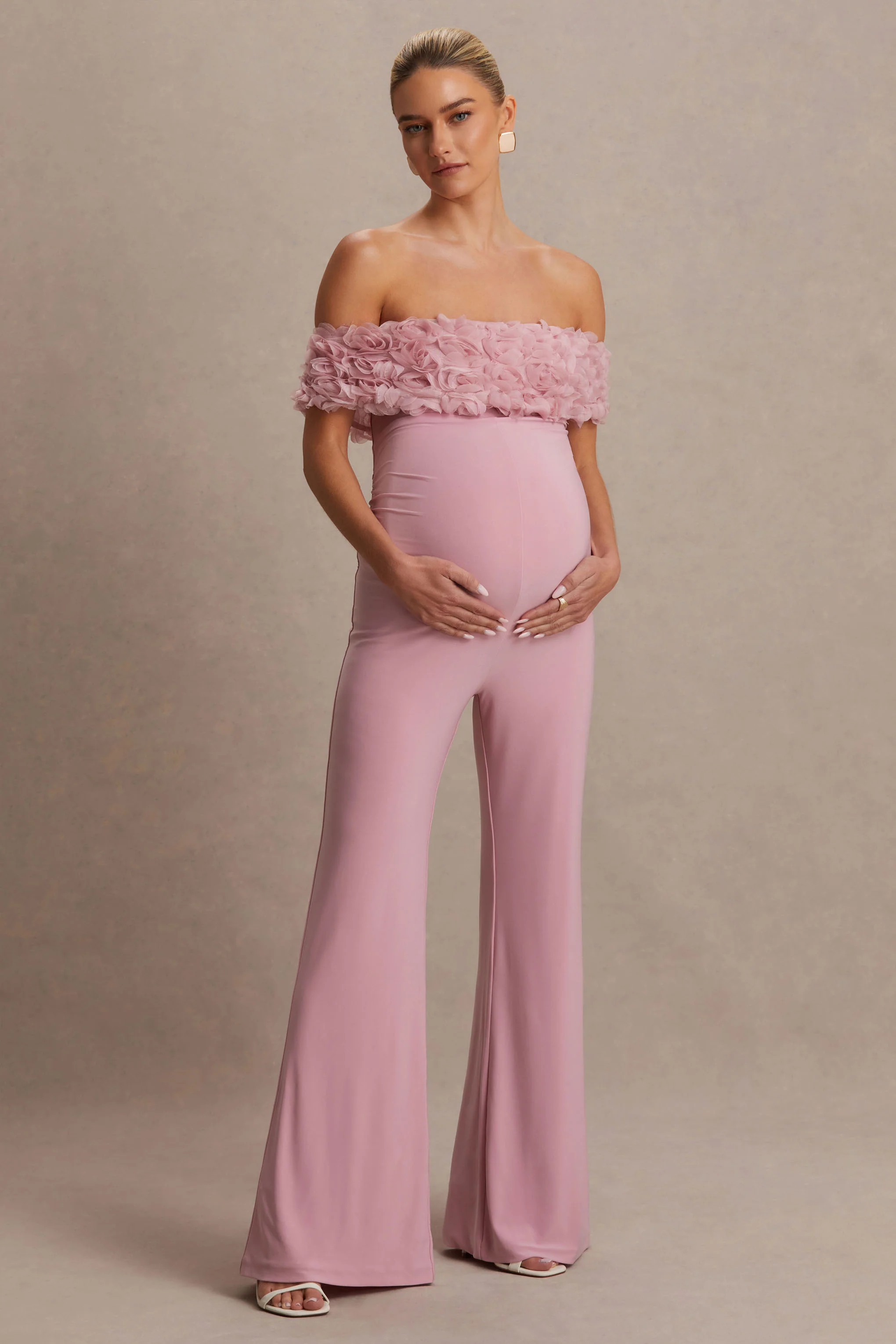 Sallow | Pink Floral Bardot Maternity Jumpsuit - Image 7