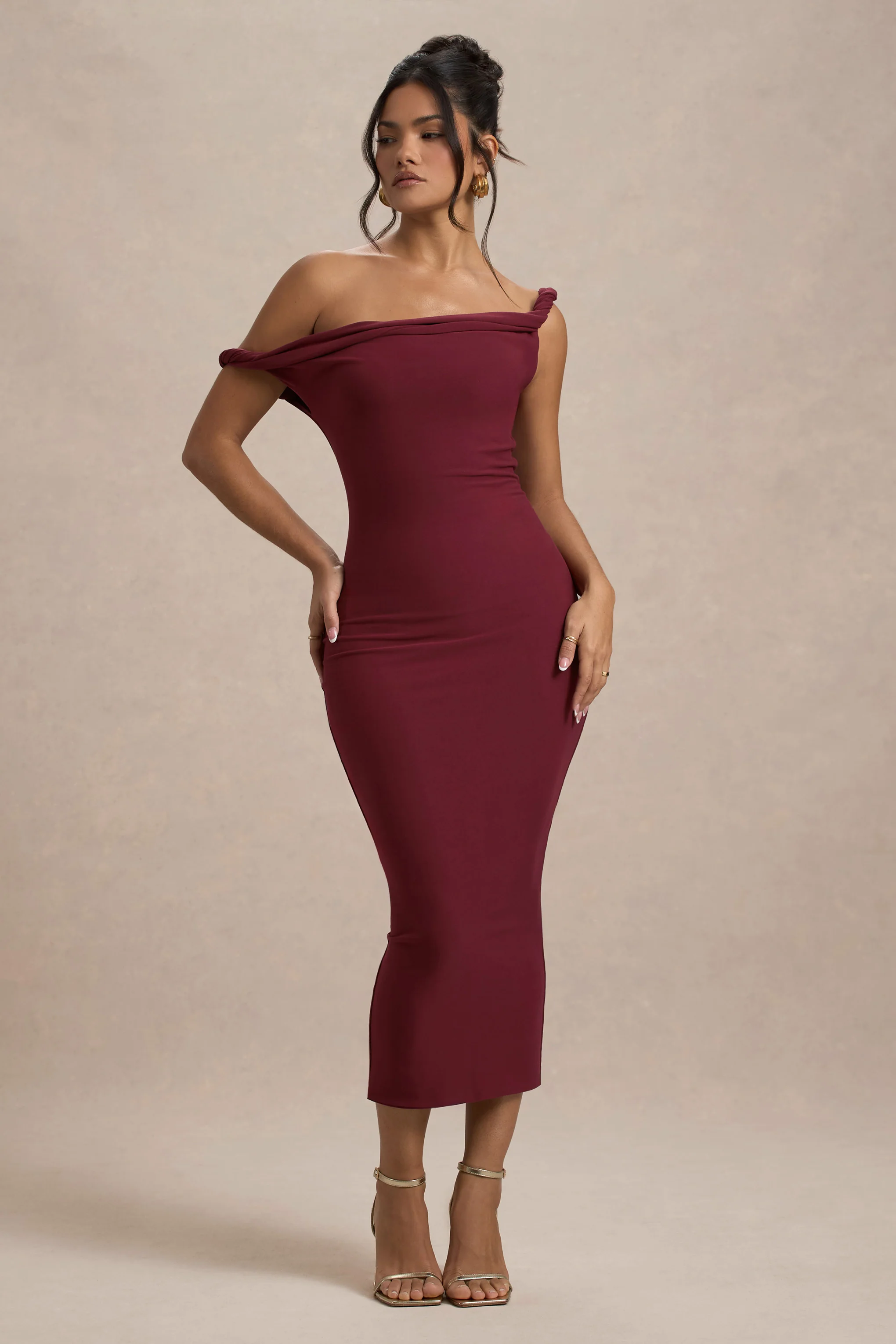 Salome | Berry Twisted Asymmetric Midi Dress - Image 4