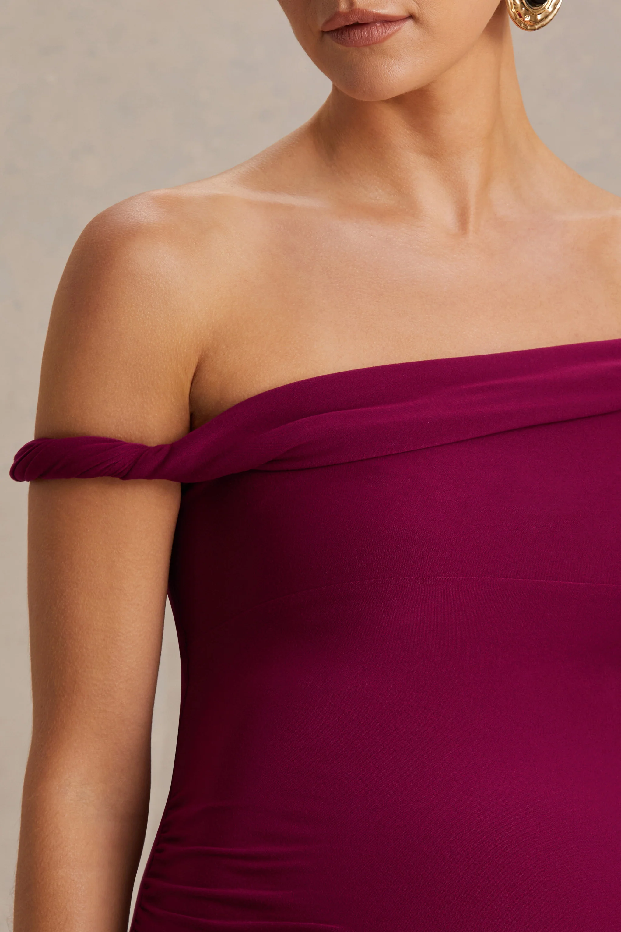 Salome | Burgundy Twisted Asymmetric Maternity Midi Dress - Image 3