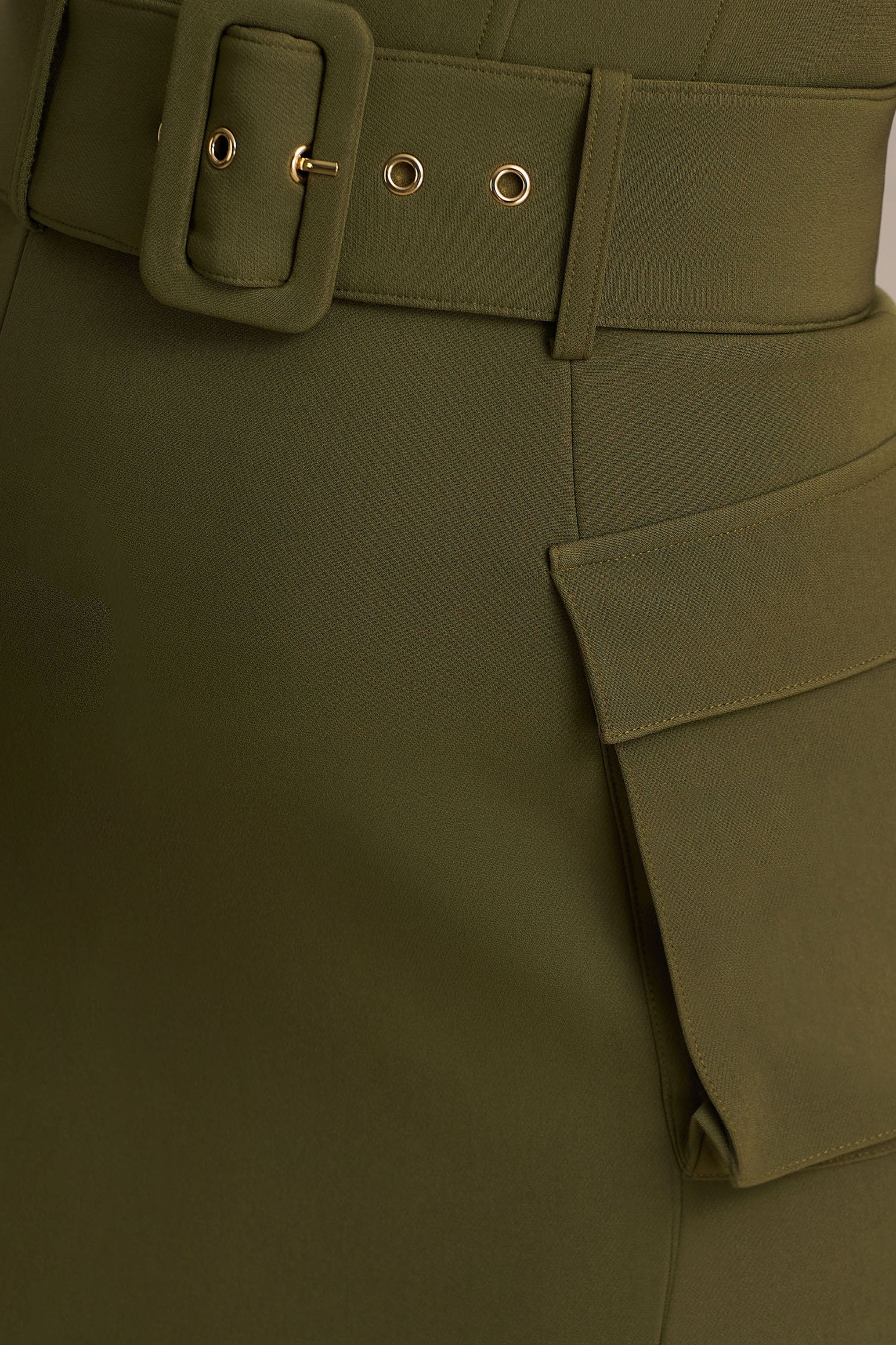 Sandra | Olive Square-Neck Tailored Maxi Dress With Front-High Split - Image 7