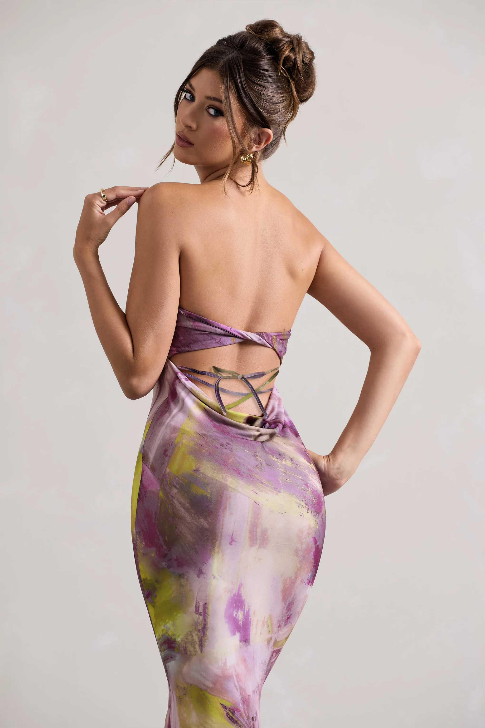 Santiago | Lilac Print Strapless Twist Maxi Dress - Image 4