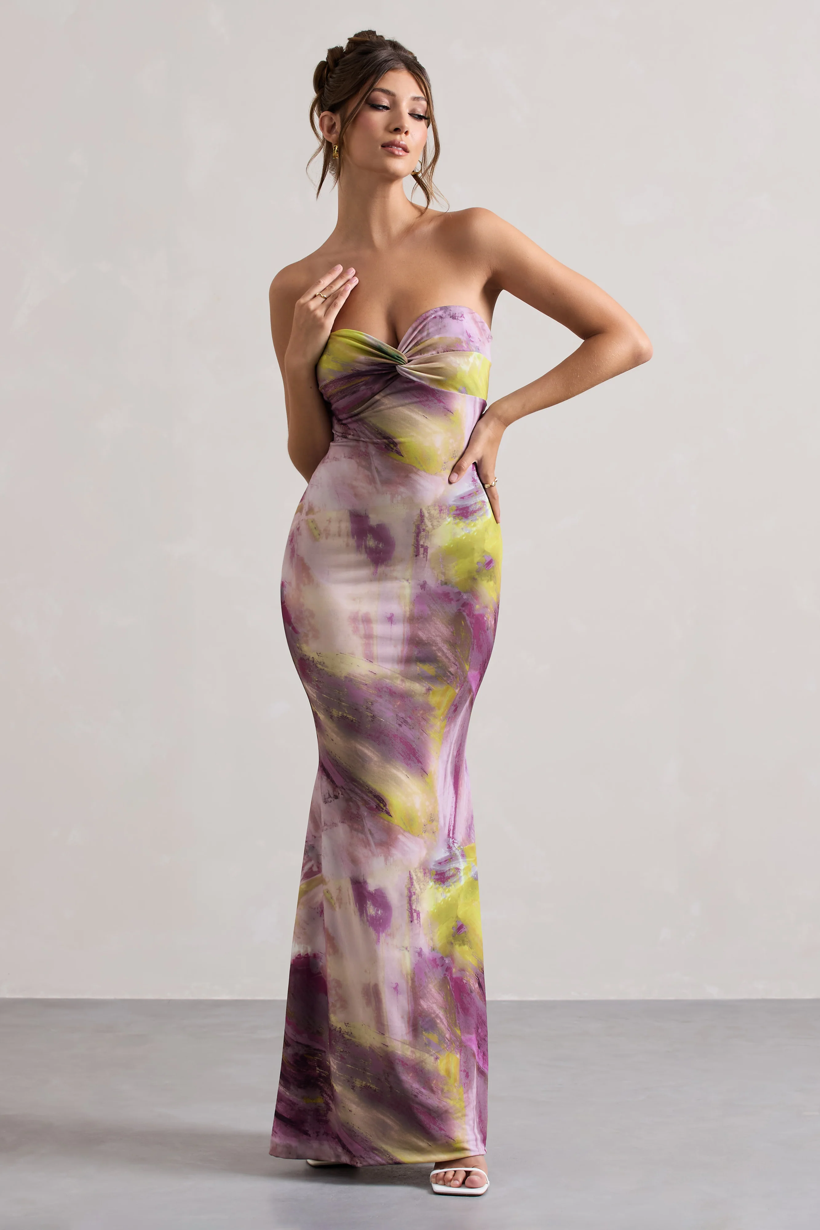 Santiago | Lilac Print Strapless Twist Maxi Dress - Image 5