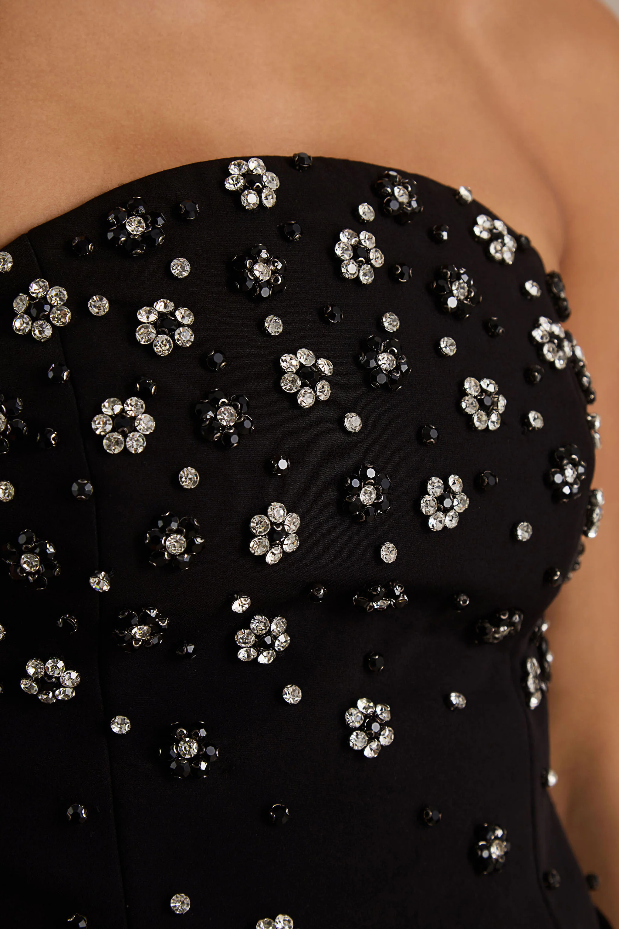 Saphira | Black Hand-Embellished Bandeau-Neck Maxi Dress - Image 6