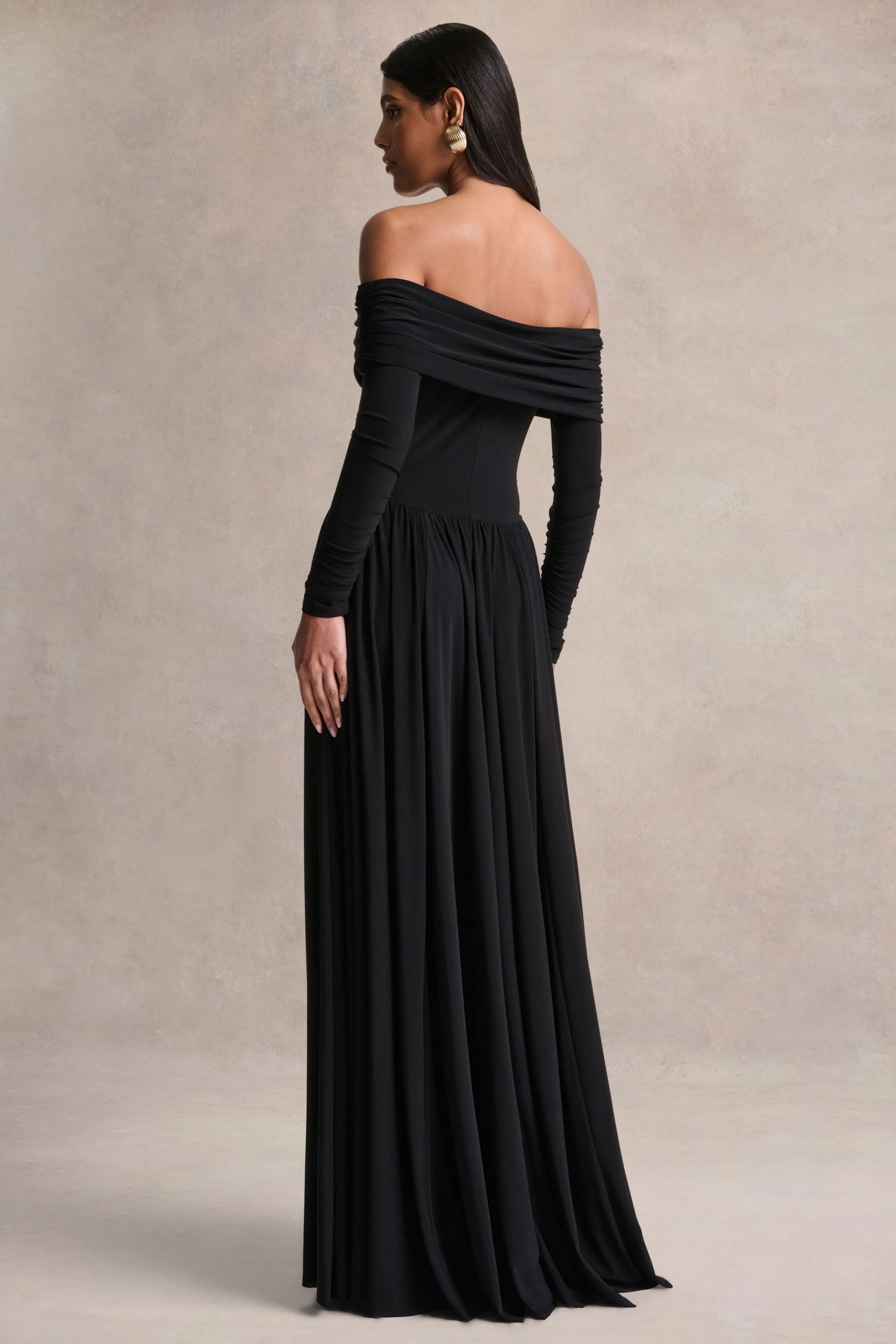 Saskia | Black Bardot-Neck Maxi Dress - Image 2