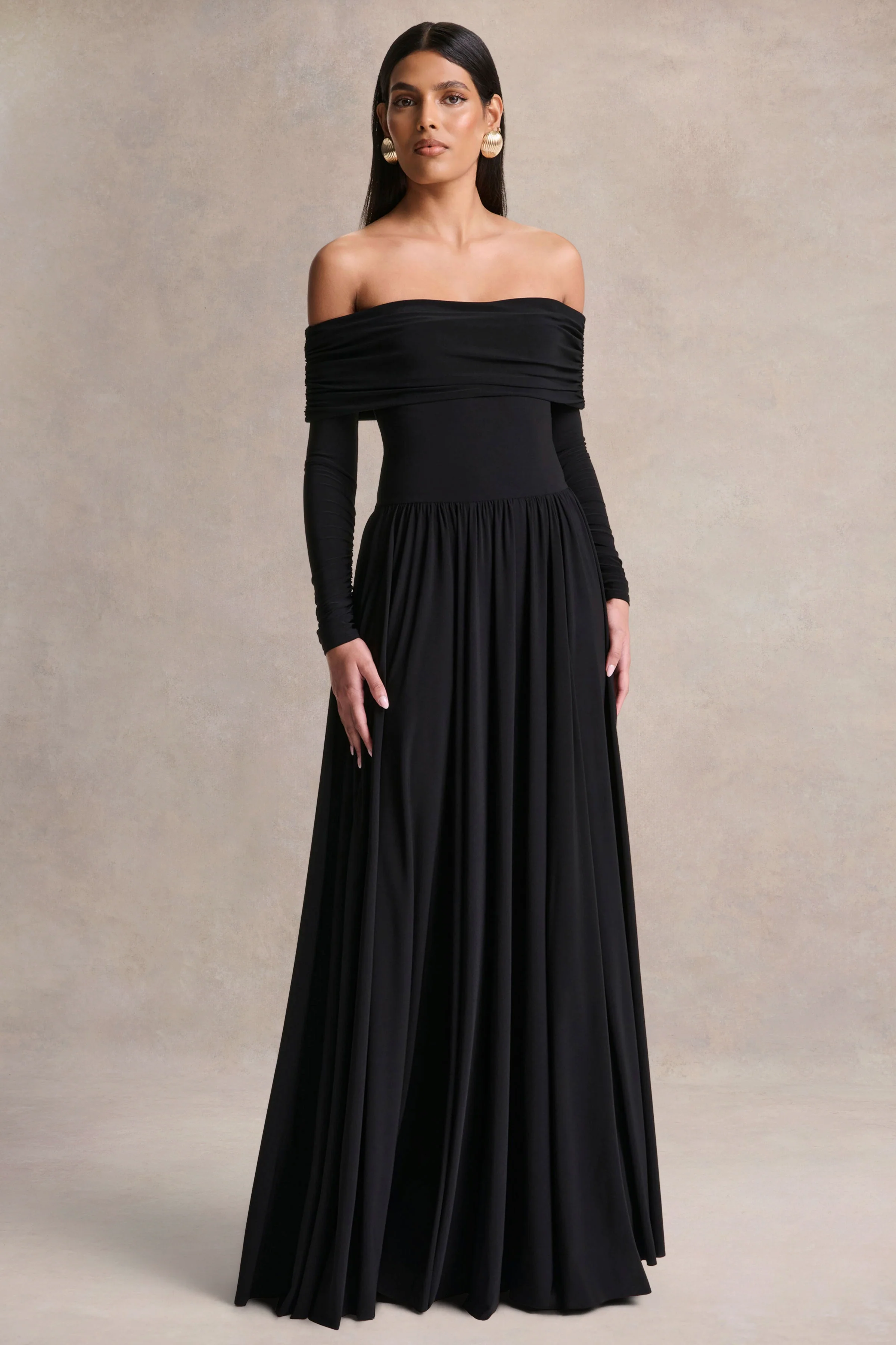 Saskia | Black Bardot-Neck Maxi Dress - Image 4
