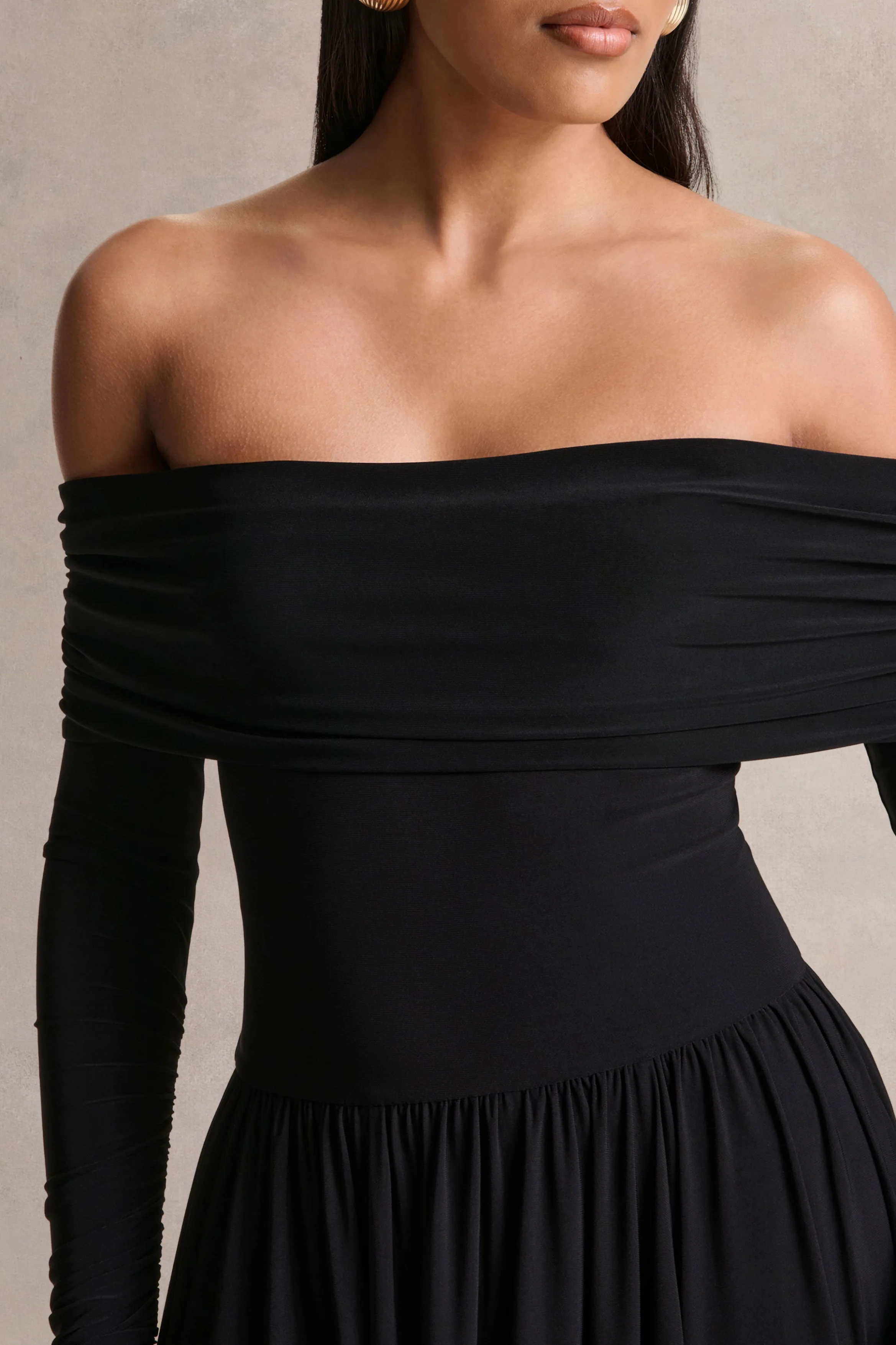 Saskia | Black Bardot-Neck Maxi Dress - Image 5