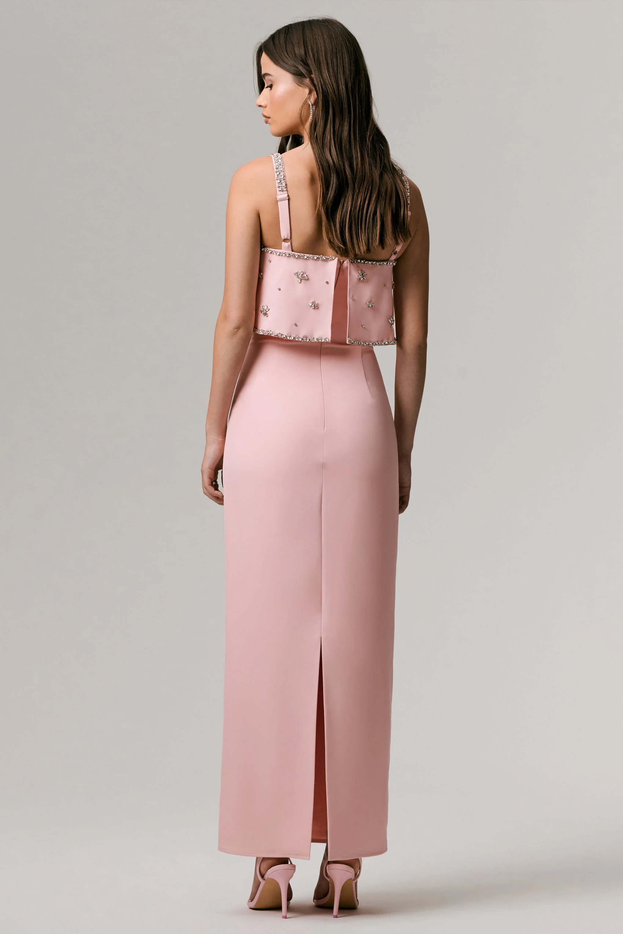 Scarlet | Pale Pink Square-Neck Embellished Maxi Dress - Image 2