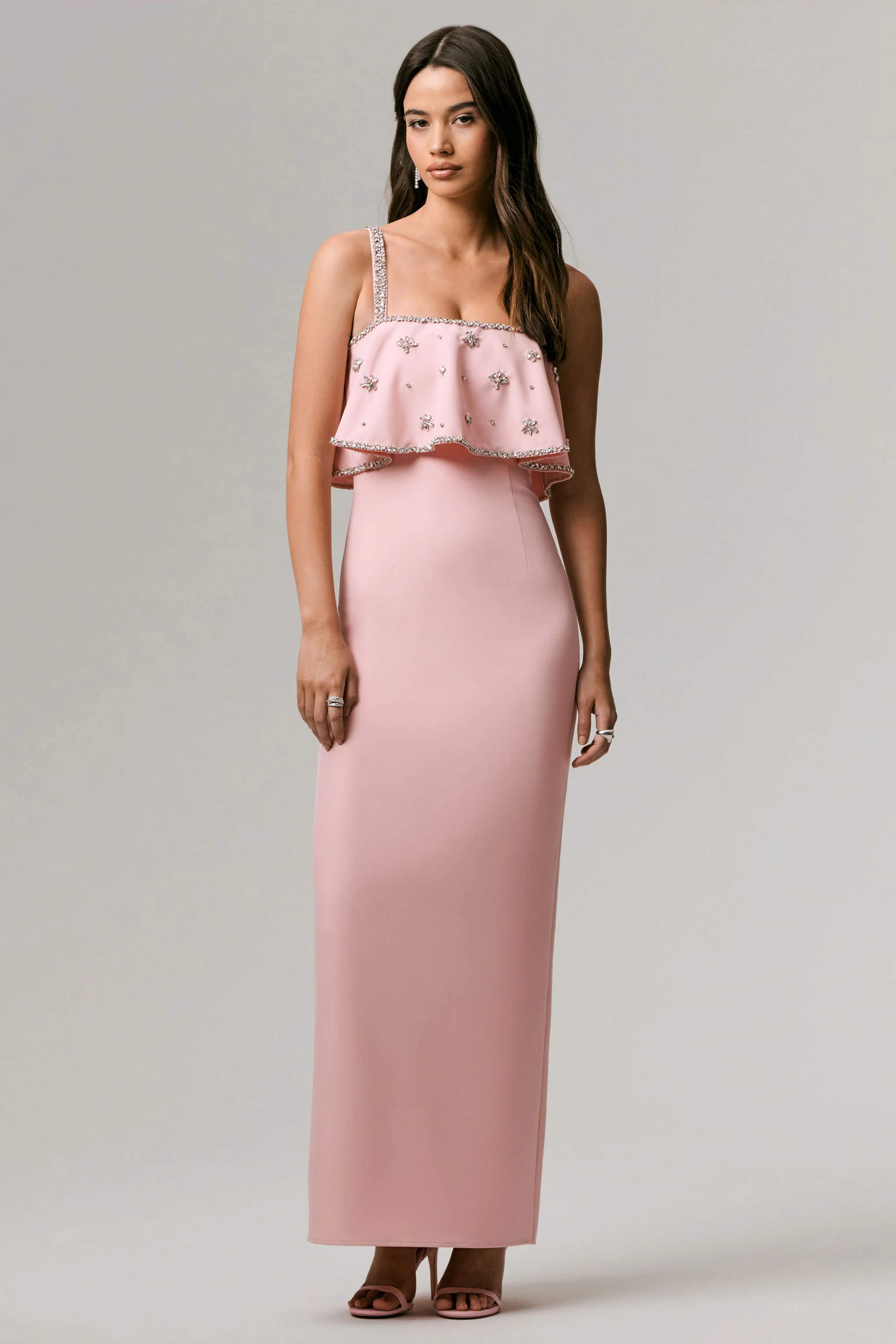 Scarlet | Pale Pink Square-Neck Embellished Maxi Dress - Image 4