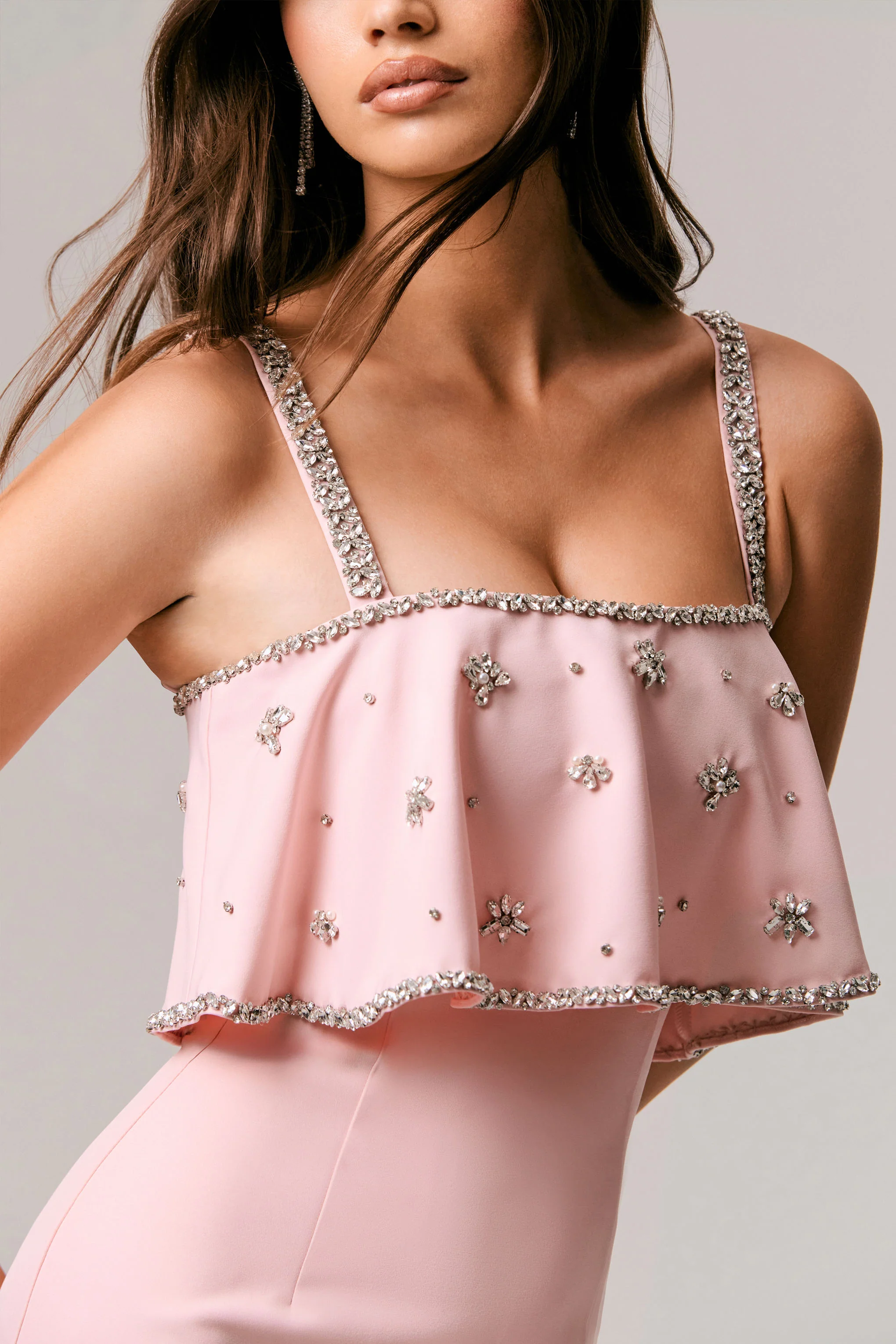 Scarlet | Pale Pink Square-Neck Embellished Maxi Dress - Image 6