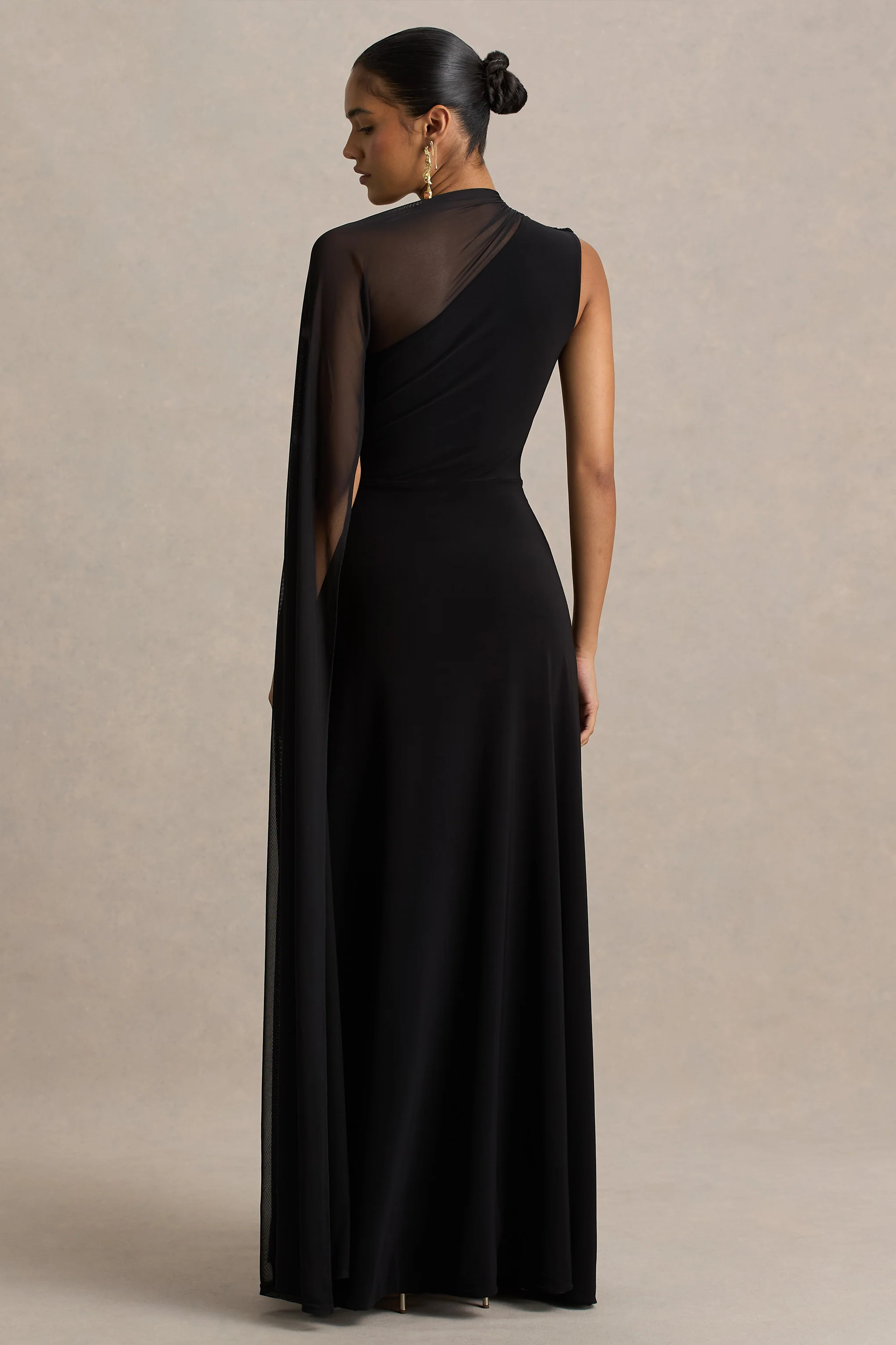Selena | Black High-Neck Maxi Dress With Cut-Out And Cape Sleeve Detail - Image 2