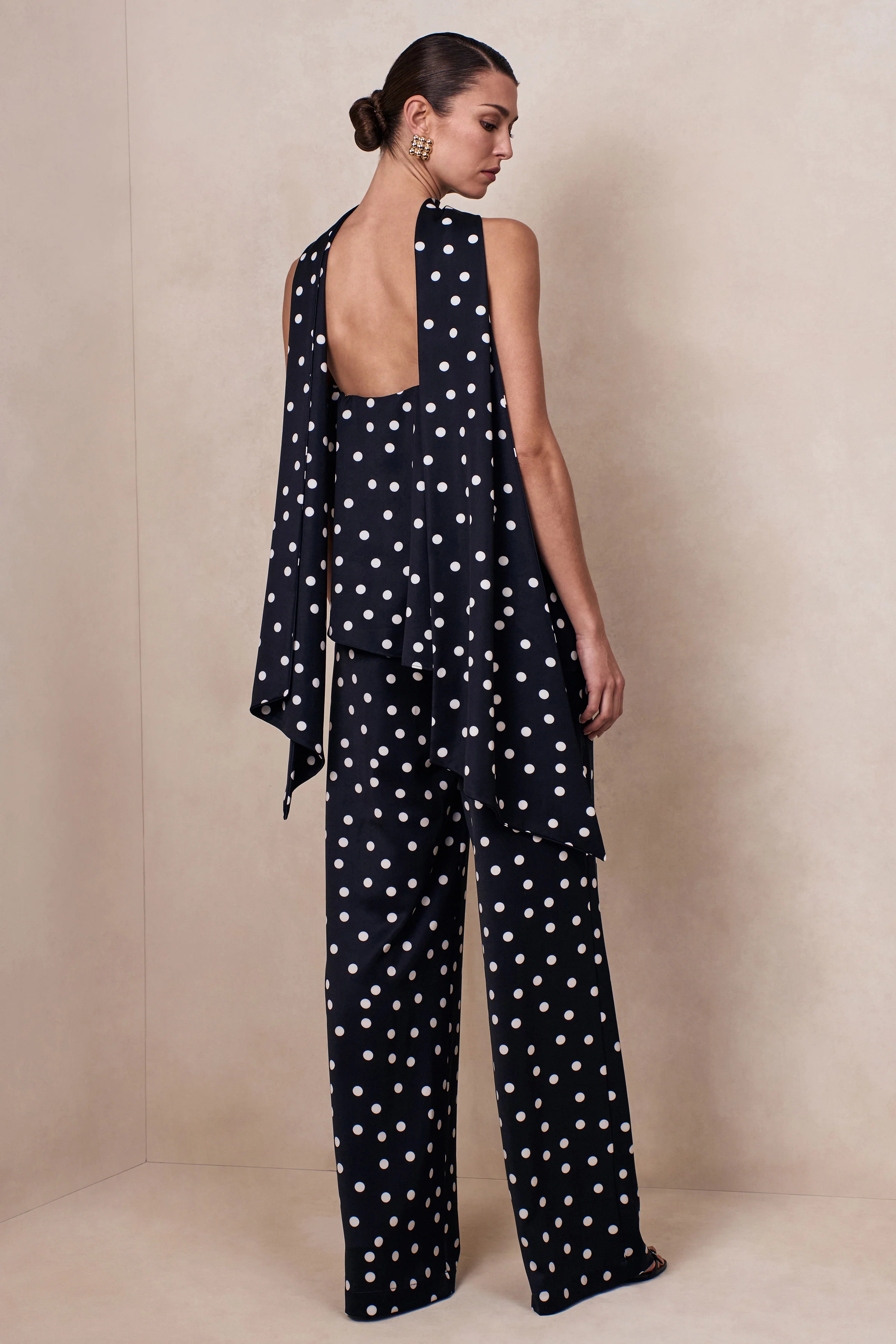 Seloria | Black & White Satin Polka Dot Wide-Leg Trouser - Image 2