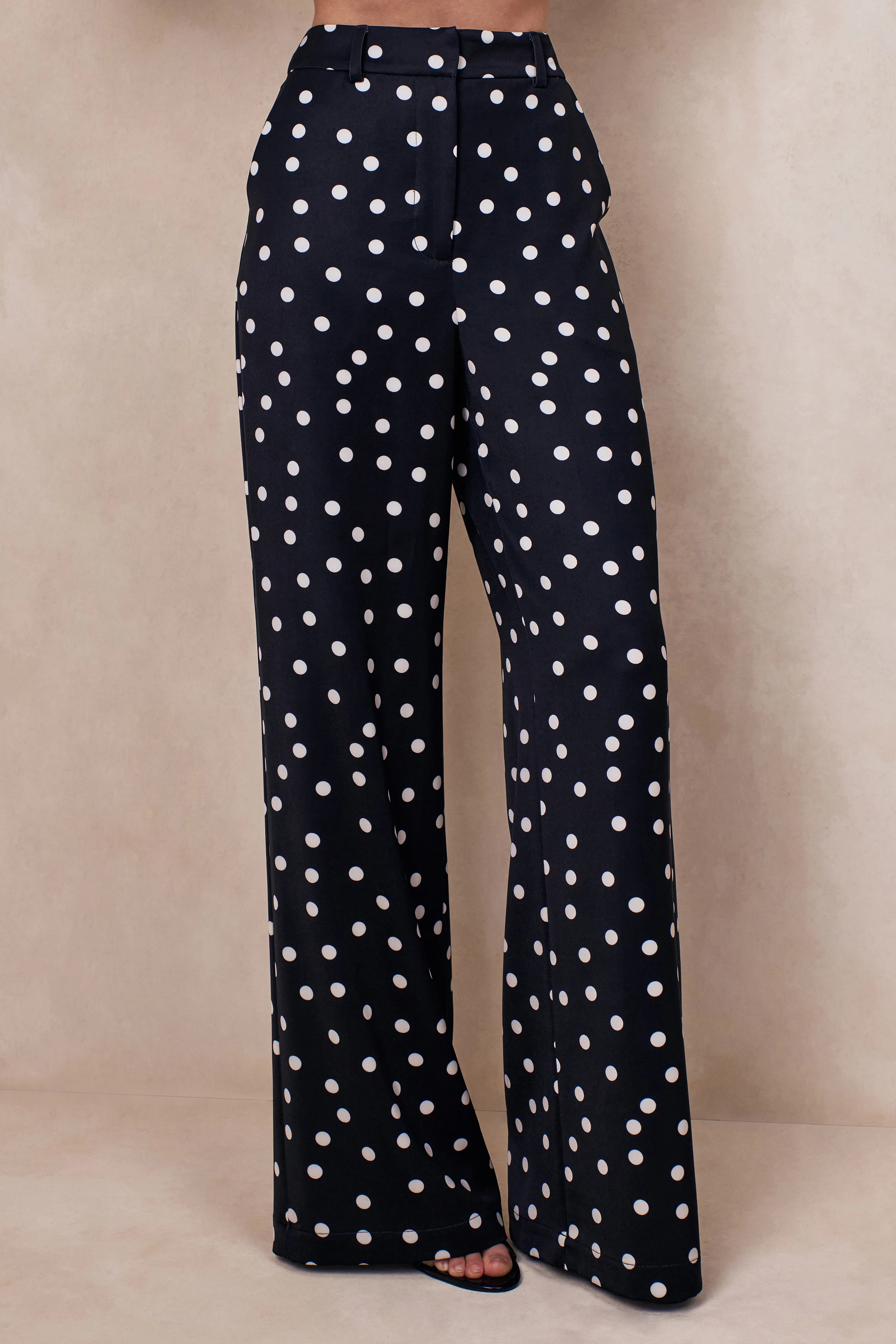 Seloria | Black & White Satin Polka Dot Wide-Leg Trouser - Image 3