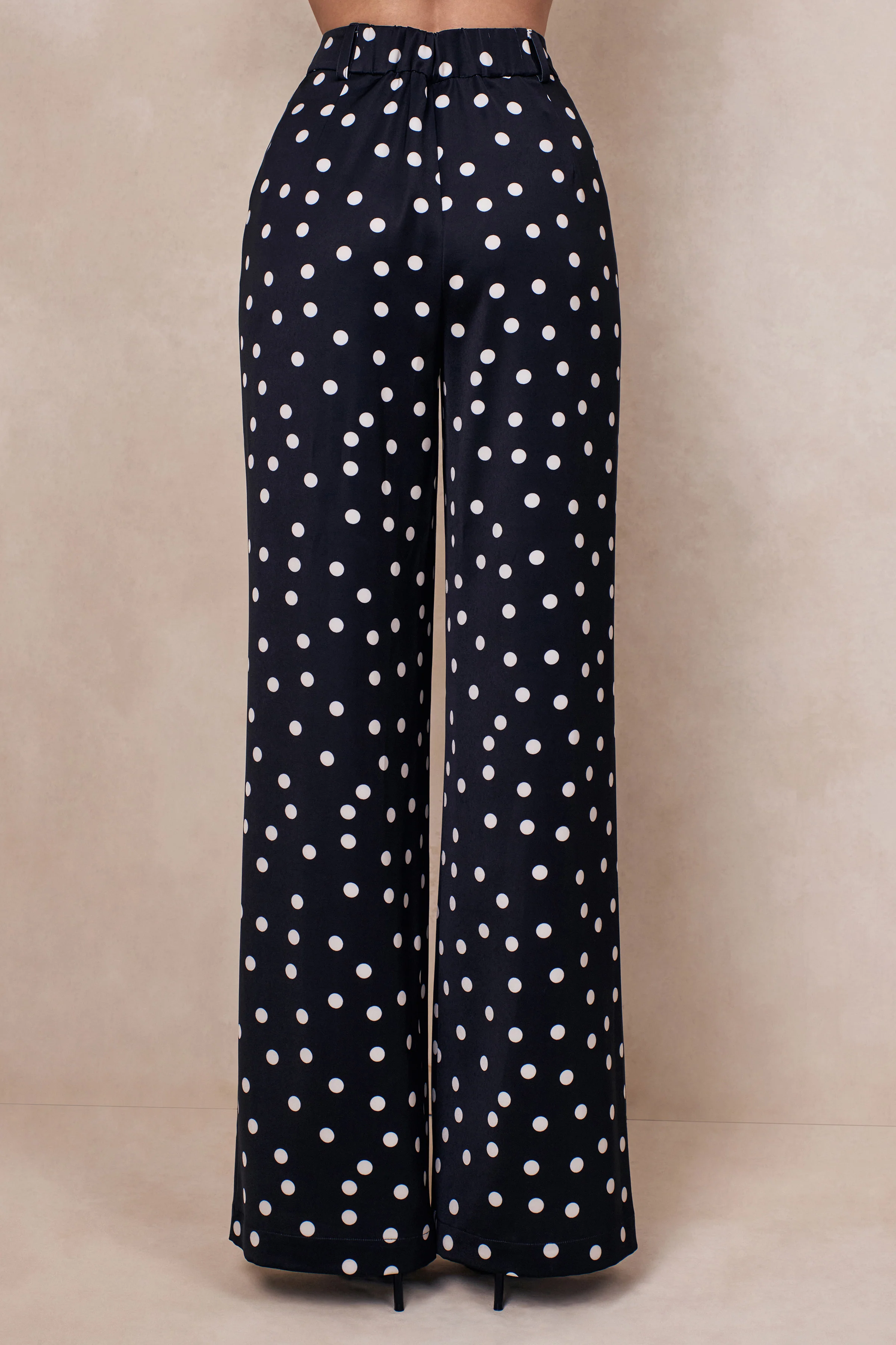 Seloria | Black & White Satin Polka Dot Wide-Leg Trouser - Image 4
