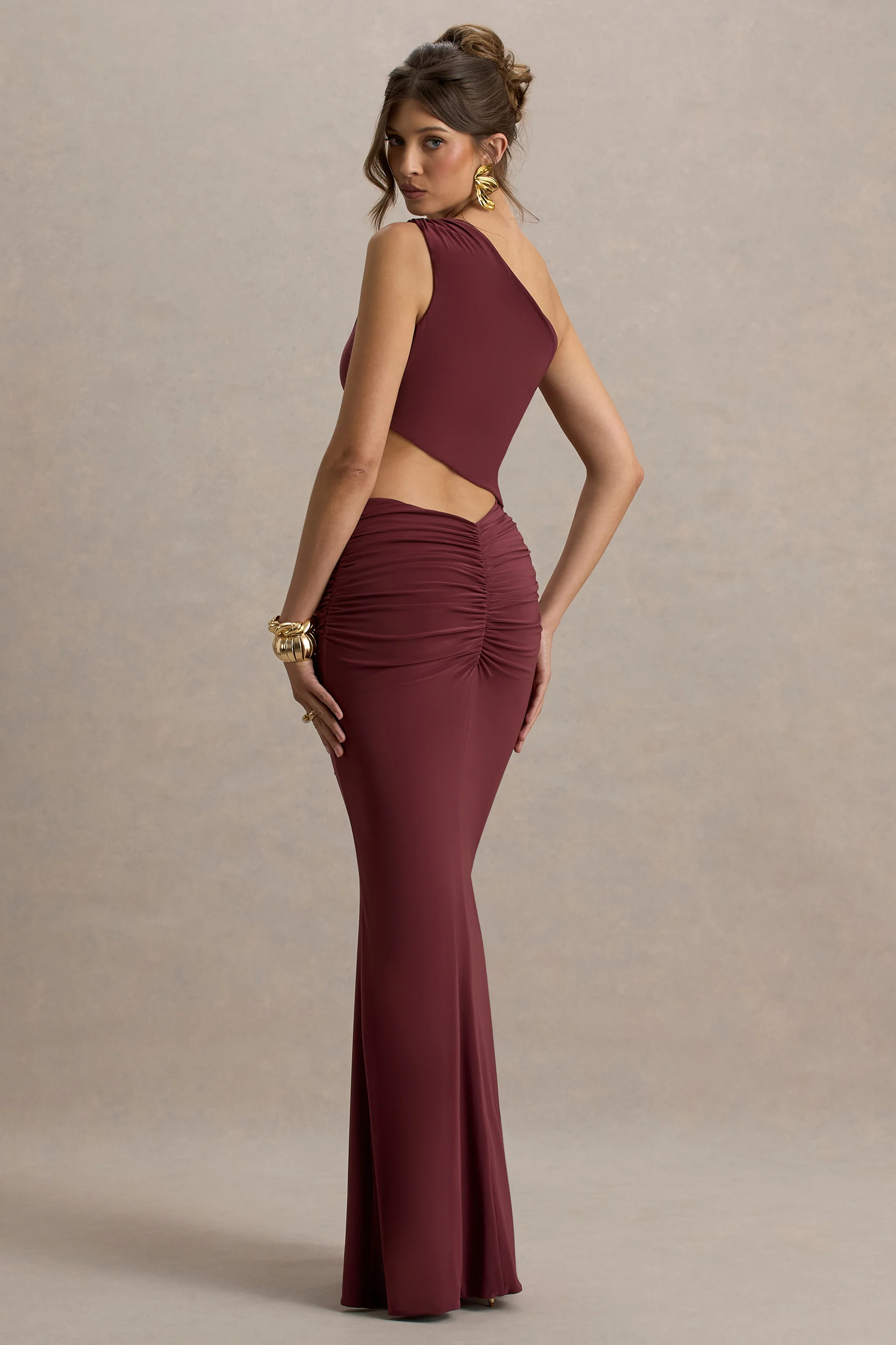 Sena | Burgundy Asymmetric Maxi Dress With Cut Out Details - Image 2