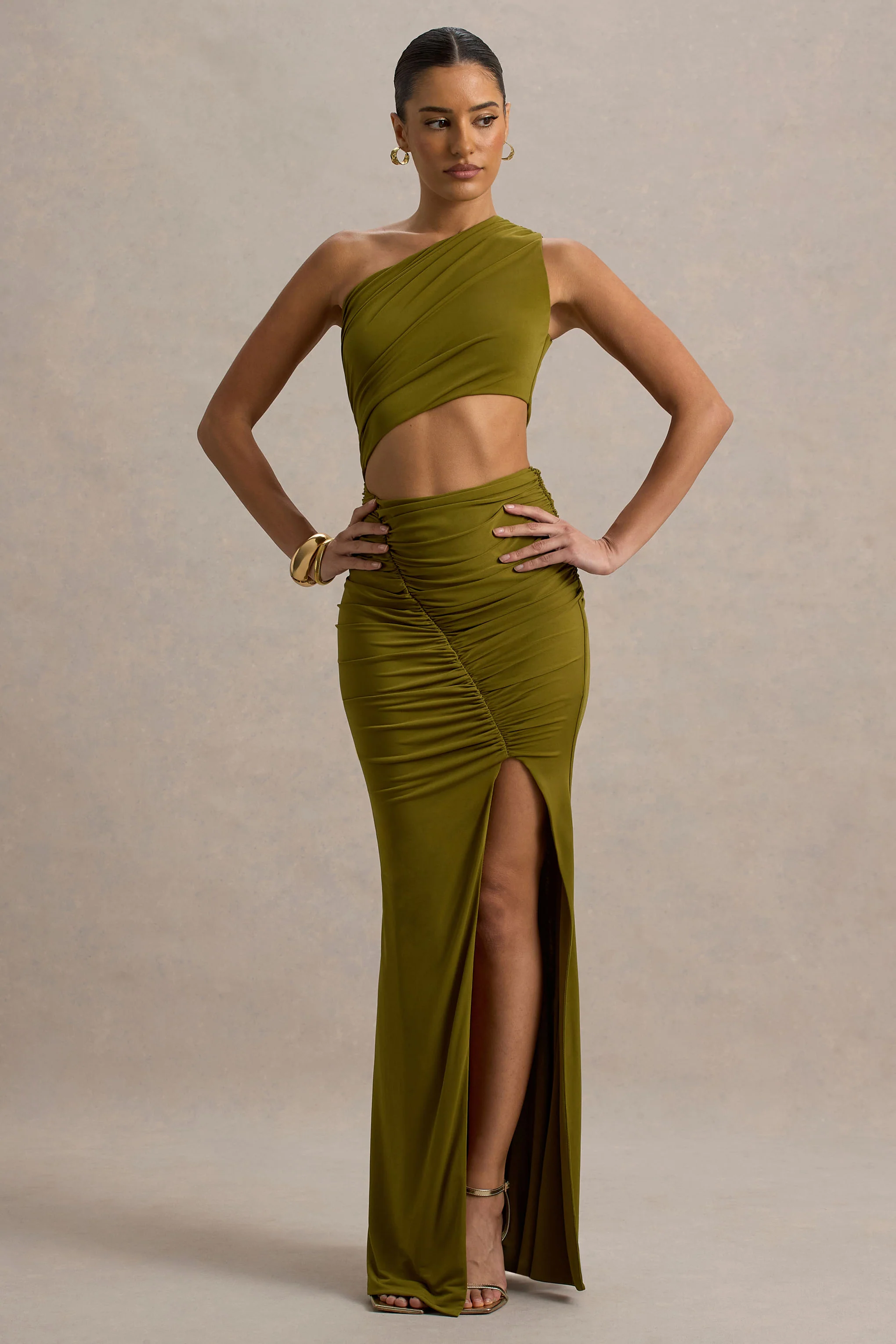Sena | Green Asymmetric Maxi Dress With Cut Out Details - Image 4