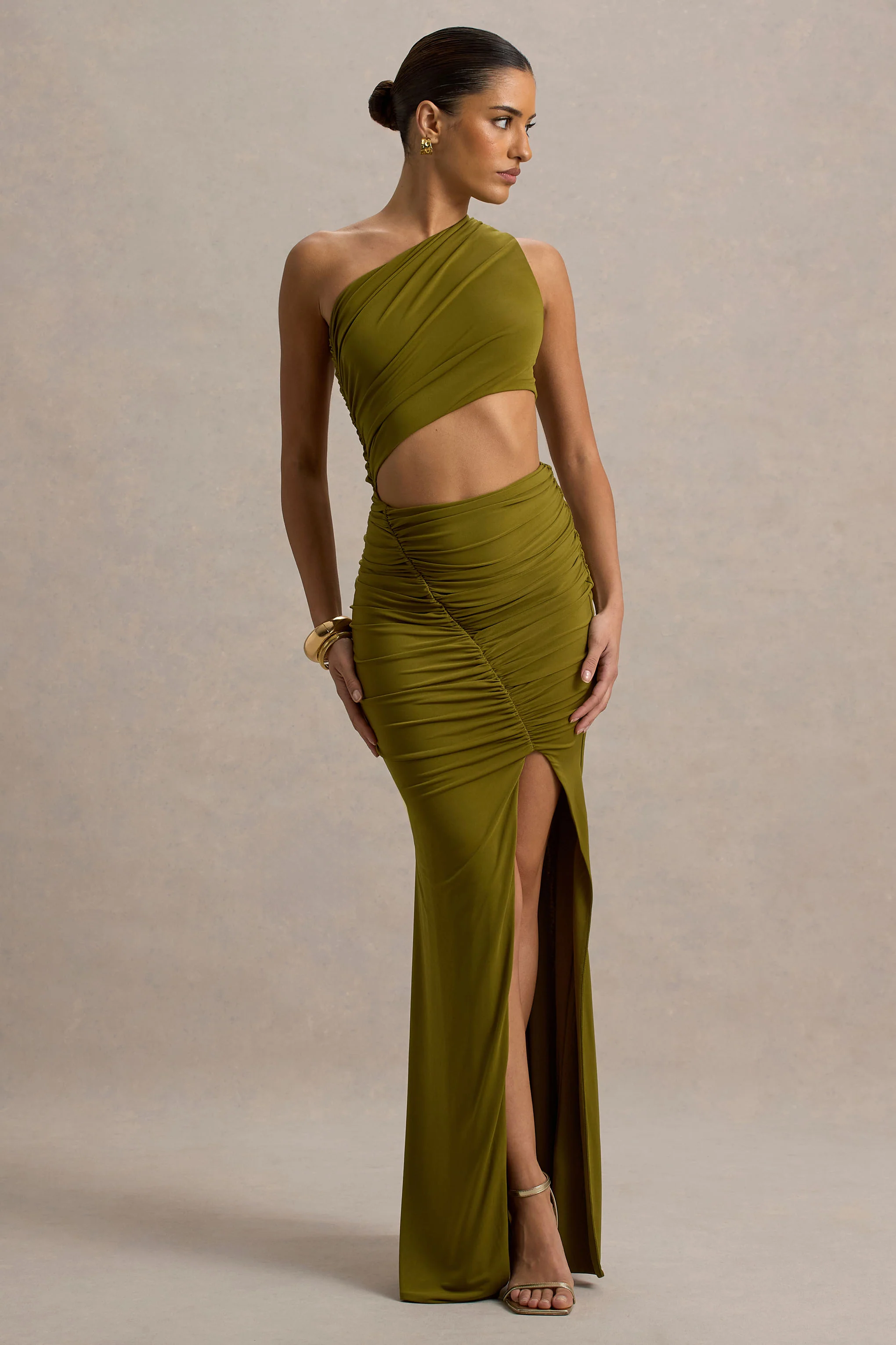 Sena | Green Asymmetric Maxi Dress With Cut Out Details - Image 5