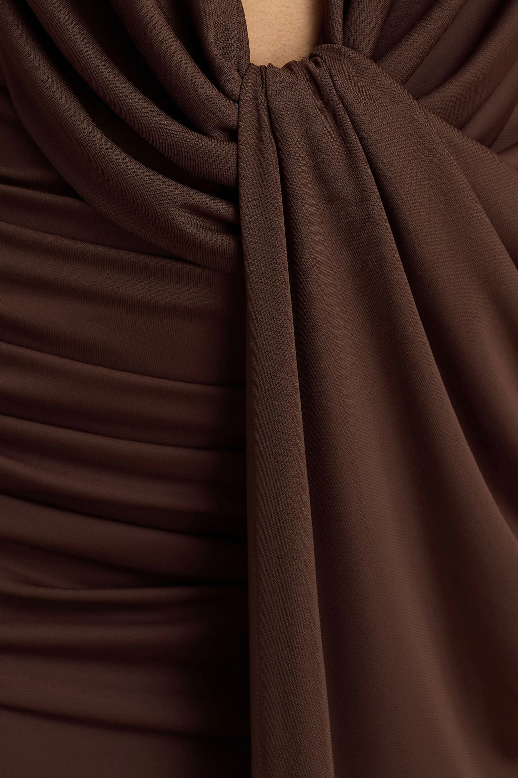 Serafina | Chocolate Extreme-Plunge Neck Maxi Dress With Wrap And Ruched Details - Image 7