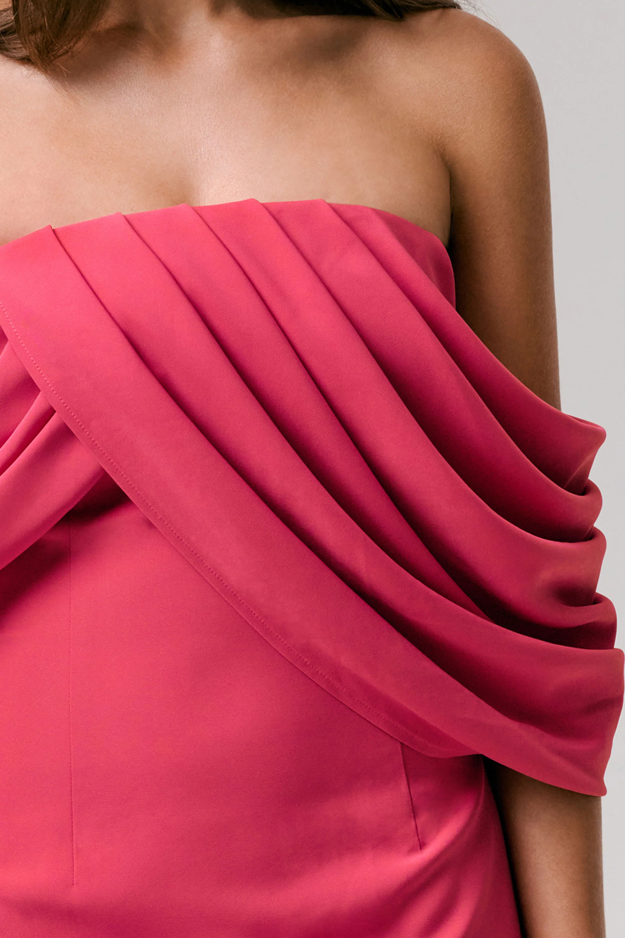 Serene | Hot Pink Draped Bardot Maxi Dress - Image 6