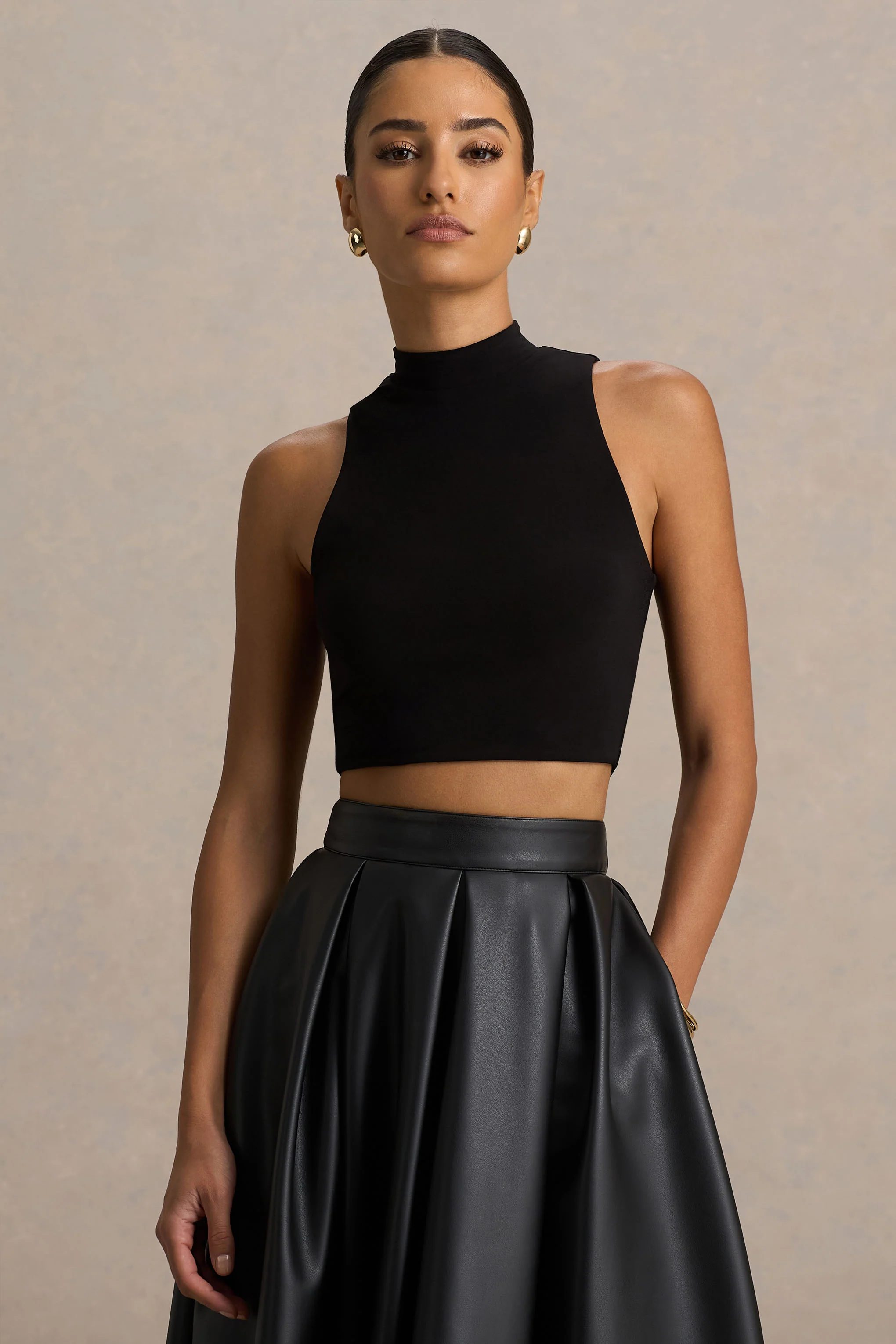 Sian | Black High-Neck Crop Top - Image 4