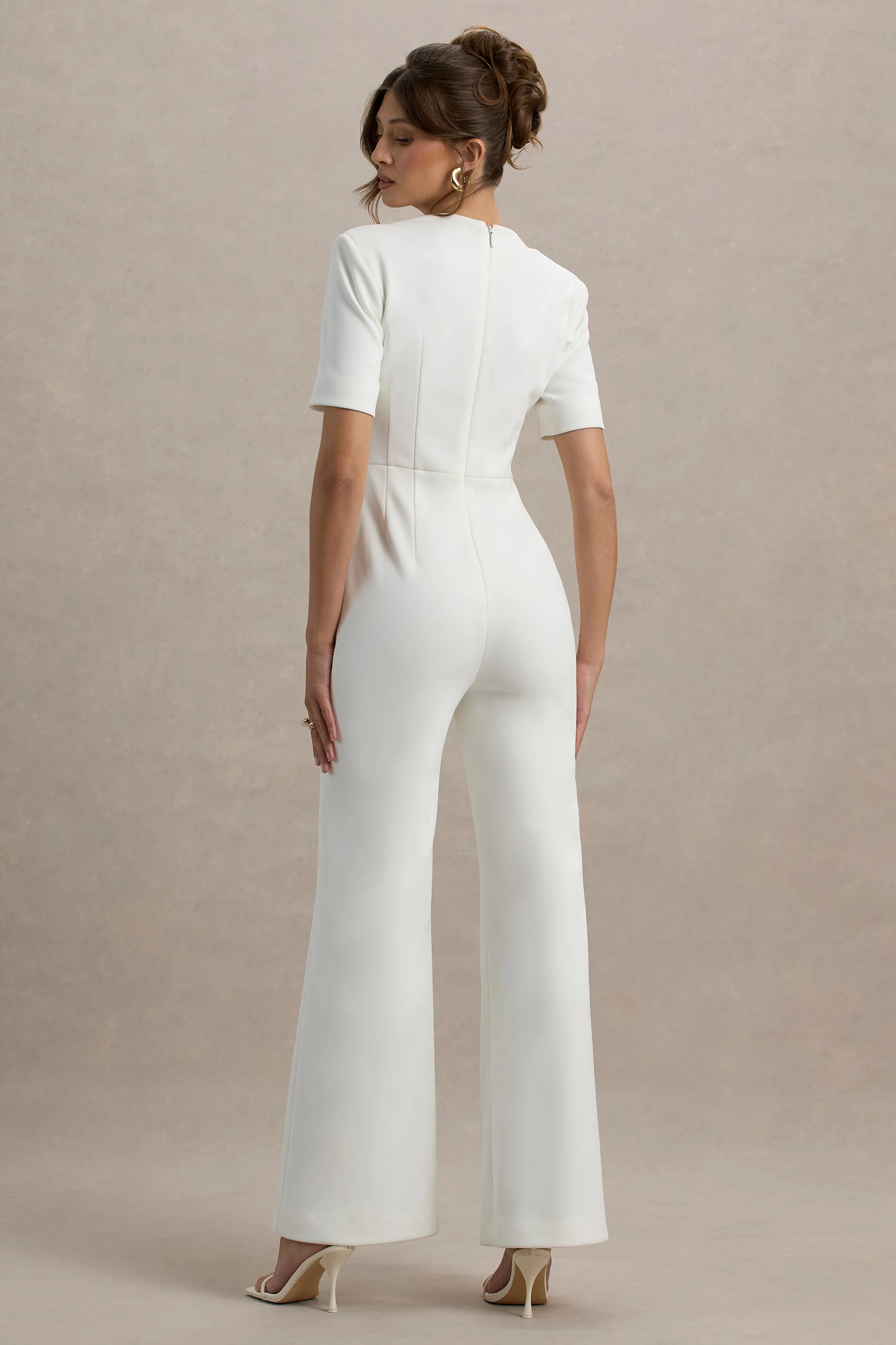 Simone | White Sweetheart Short-Sleeve Wide-Leg Jumpsuit - Image 2