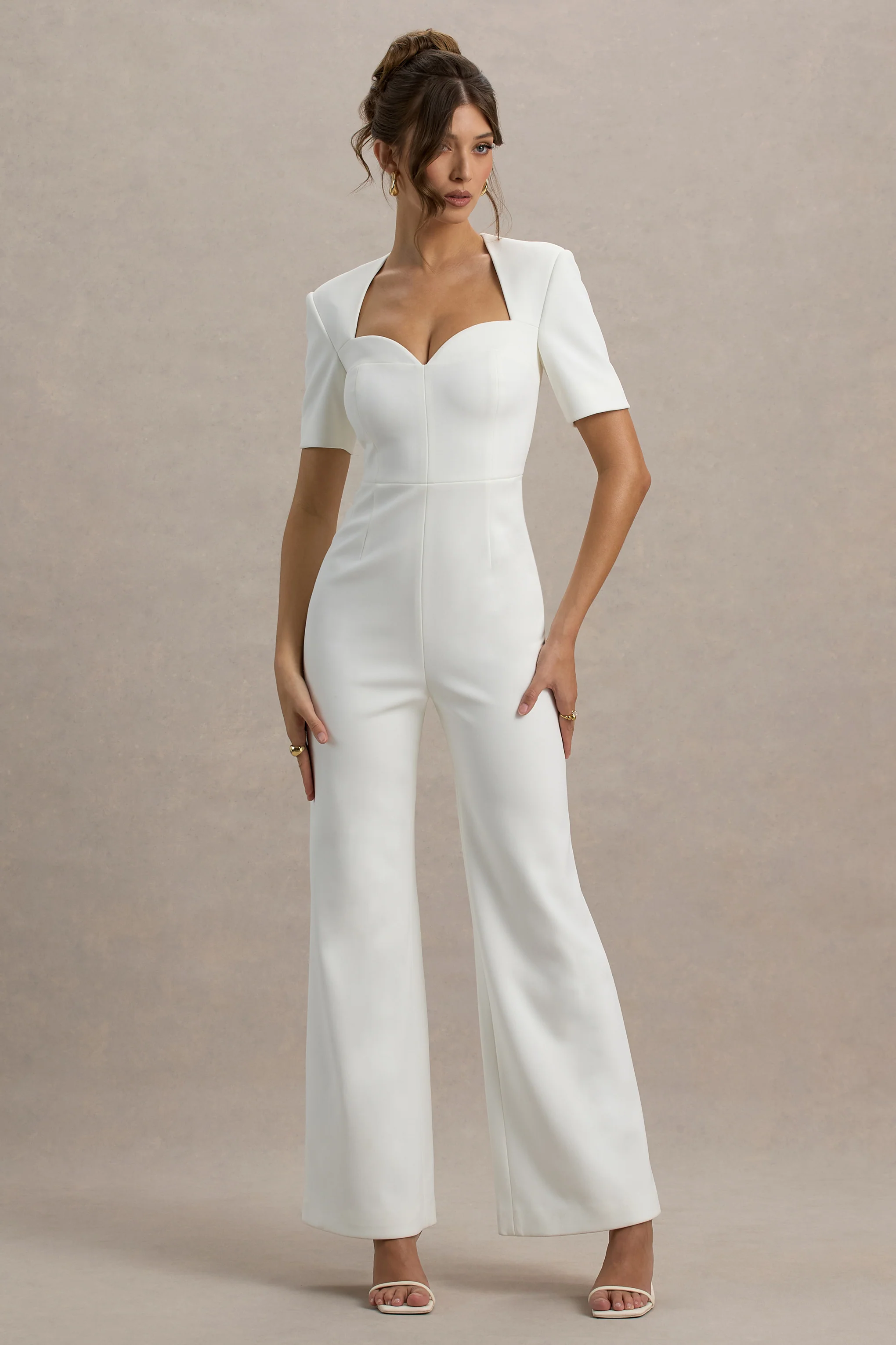 Simone | White Sweetheart Short-Sleeve Wide-Leg Jumpsuit - Image 4
