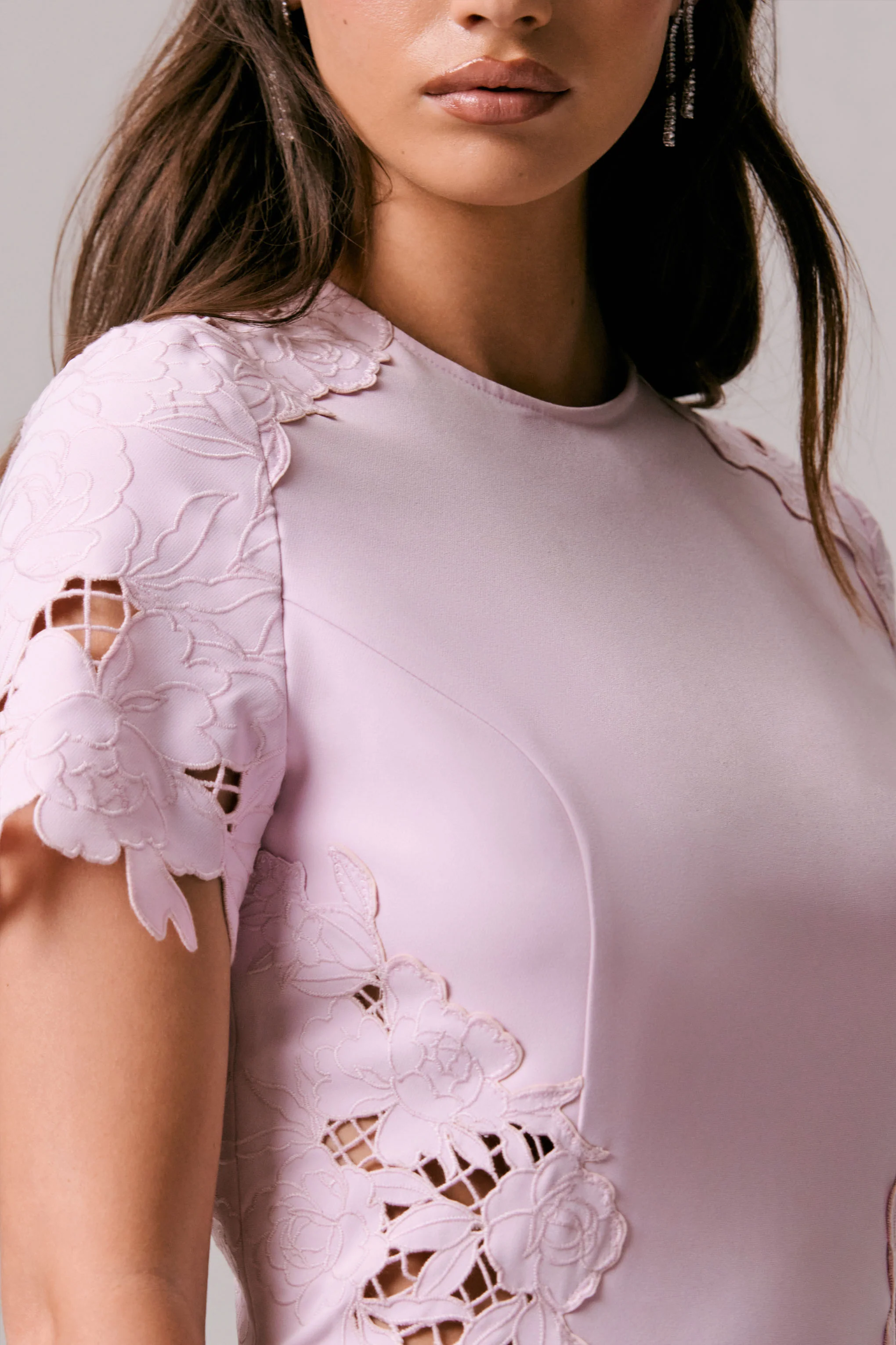 So Sweet | Pink Crew-Neck Midi Dress With Cut-Out Embroidered Detailing - Image 8
