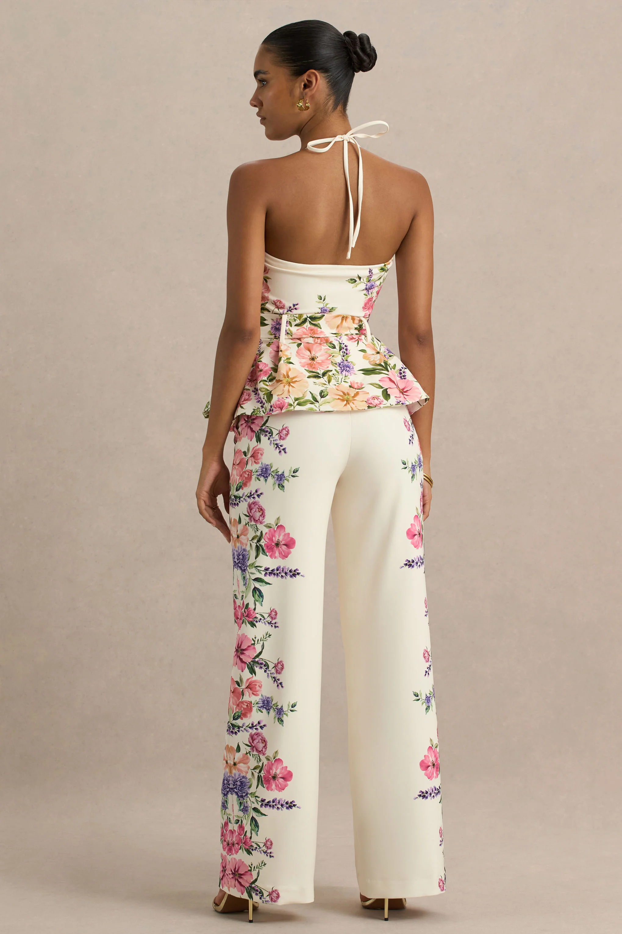 Solana | White Floral Border Print Wide-Leg Trousers - Image 2