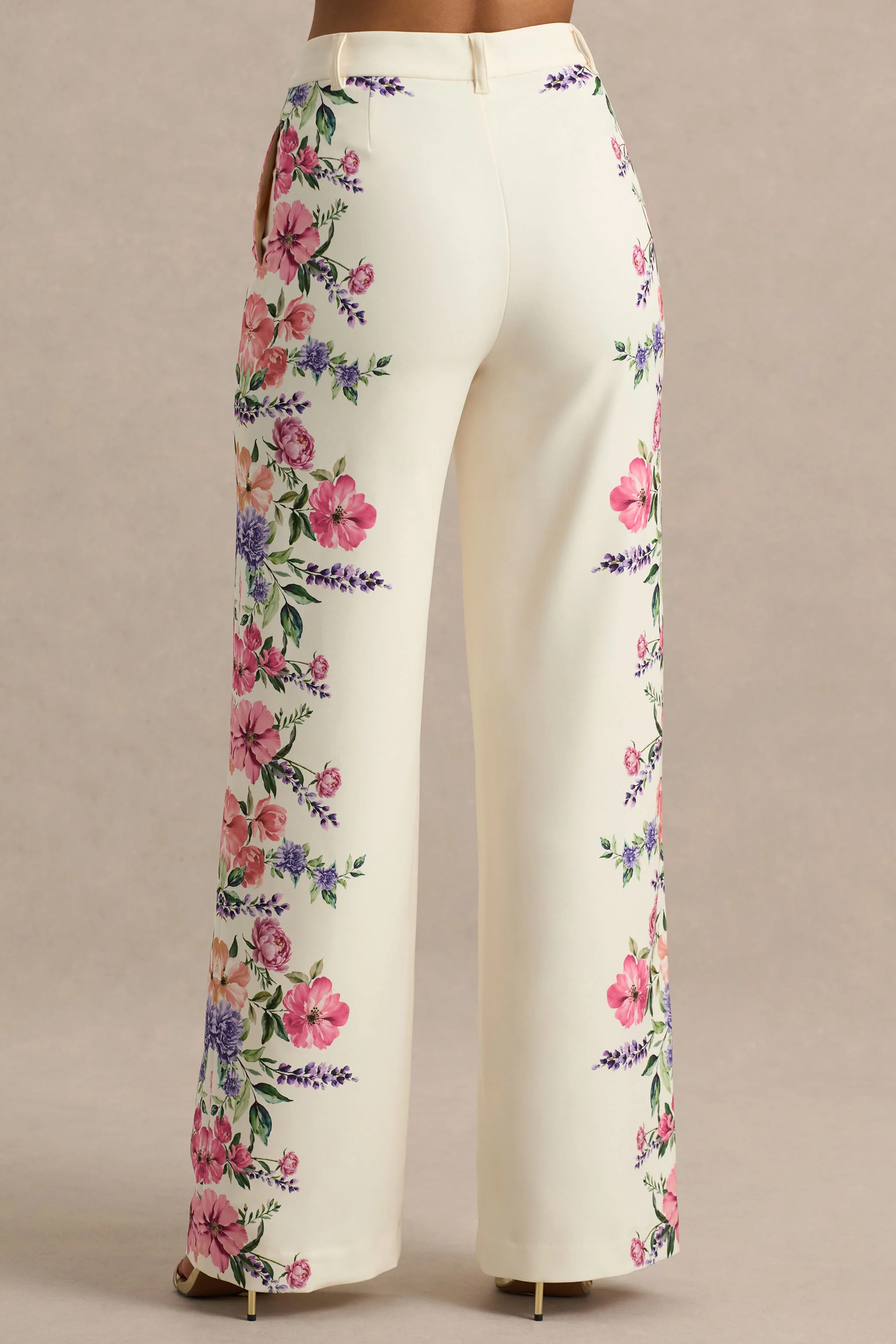 Solana | White Floral Border Print Wide-Leg Trousers - Image 4