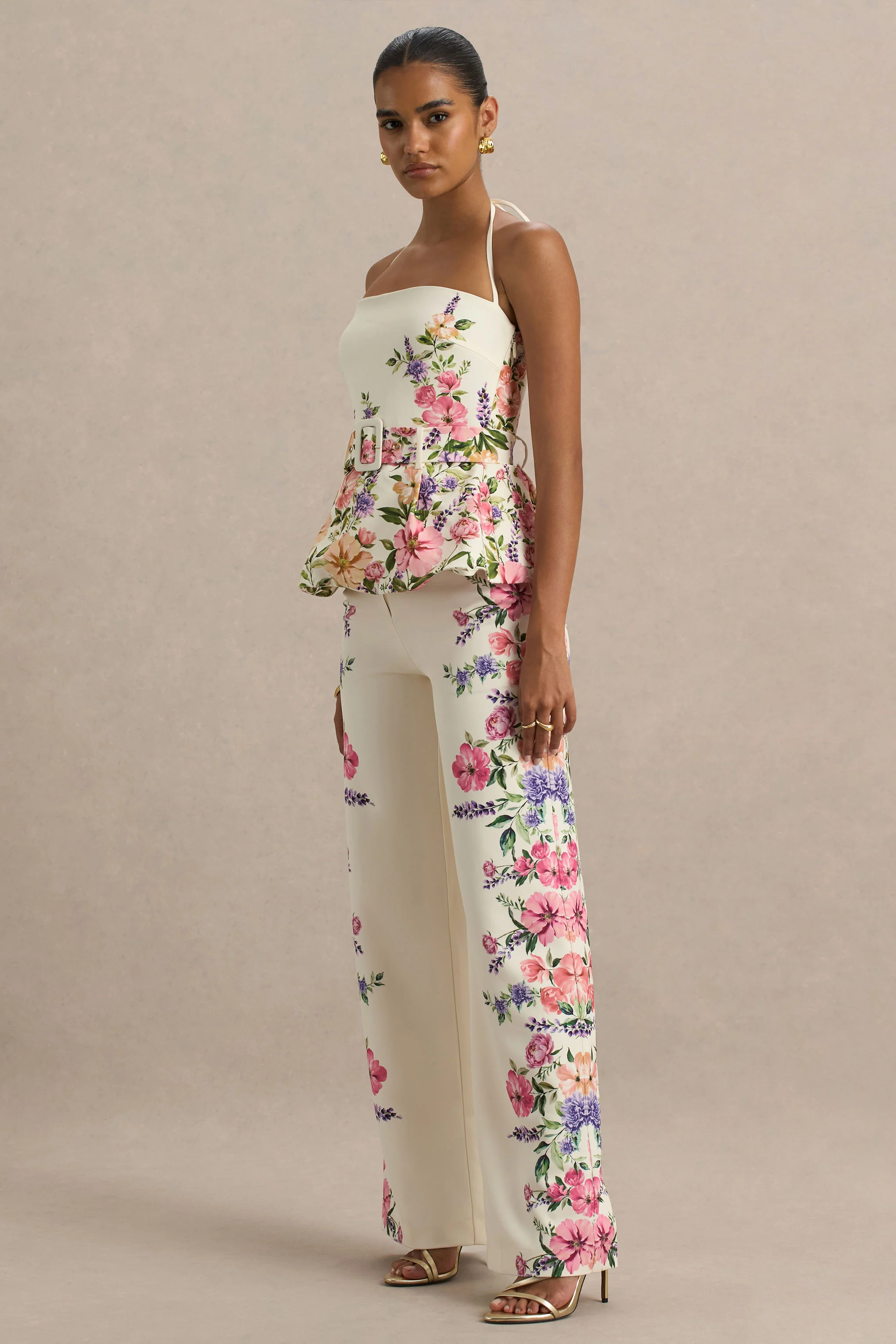 Solana | White Floral Border Print Wide-Leg Trousers - Image 6