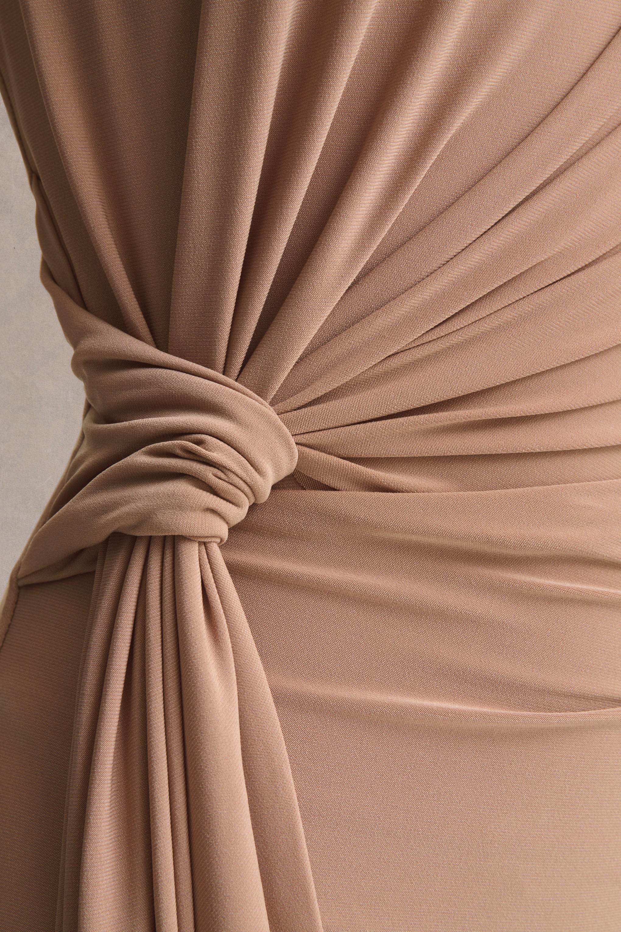 Solene | Brown High-Neck Maxi Dress With Wrap And Drape Detail - Image 7