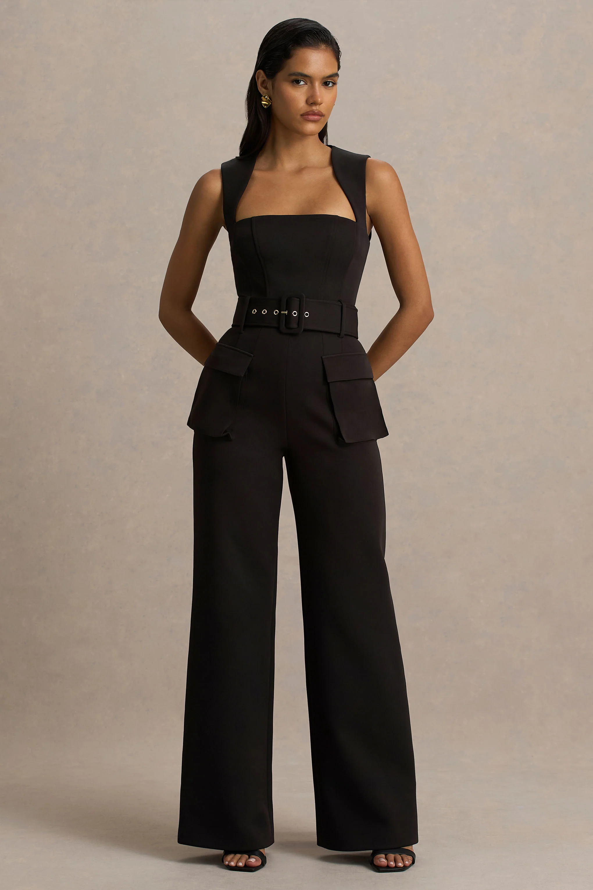 Solice | Black Square-Neck Tailored Jumpsuit - Image 5