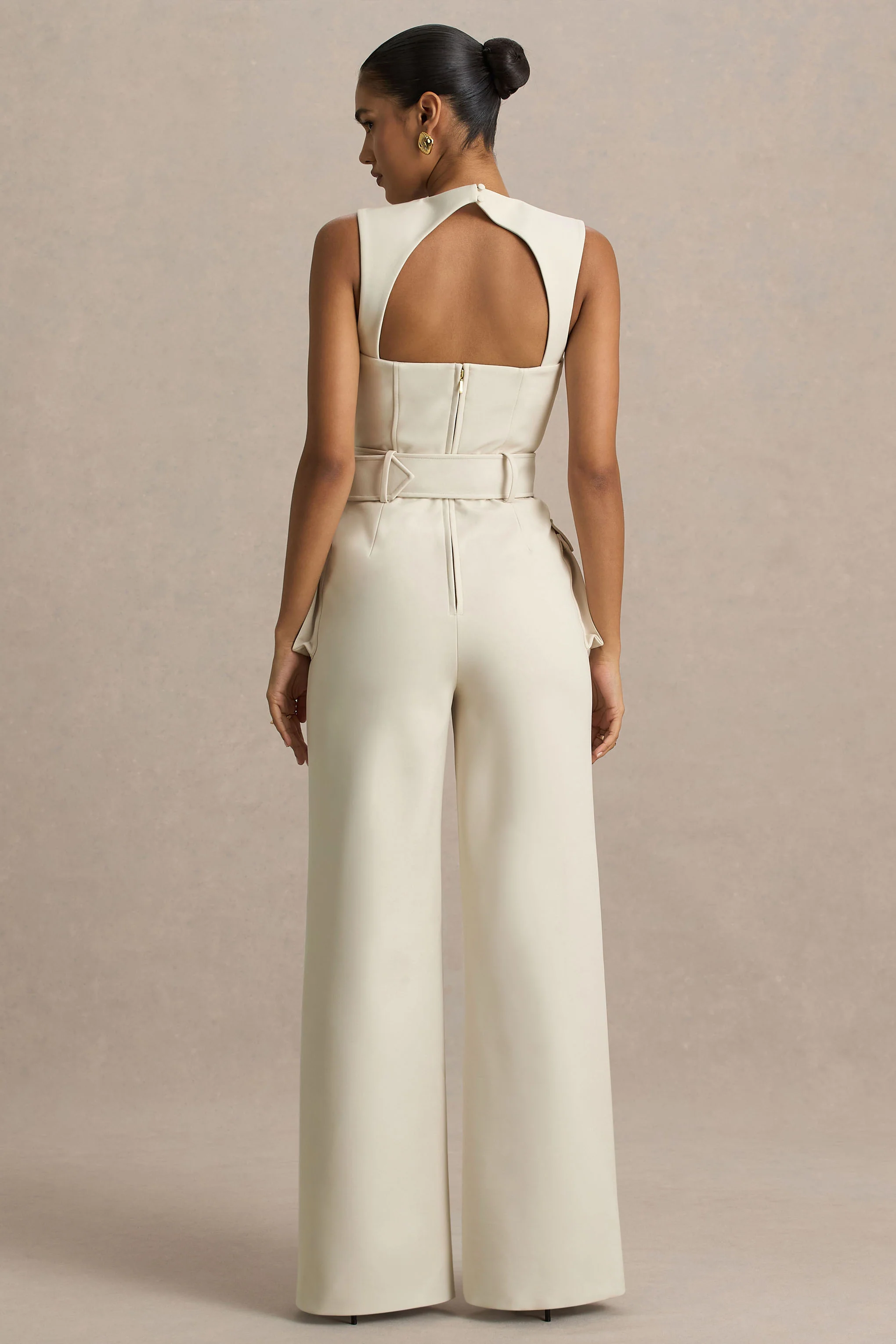 Solice | Cream Square-Neck Tailored Jumpsuit - Image 2
