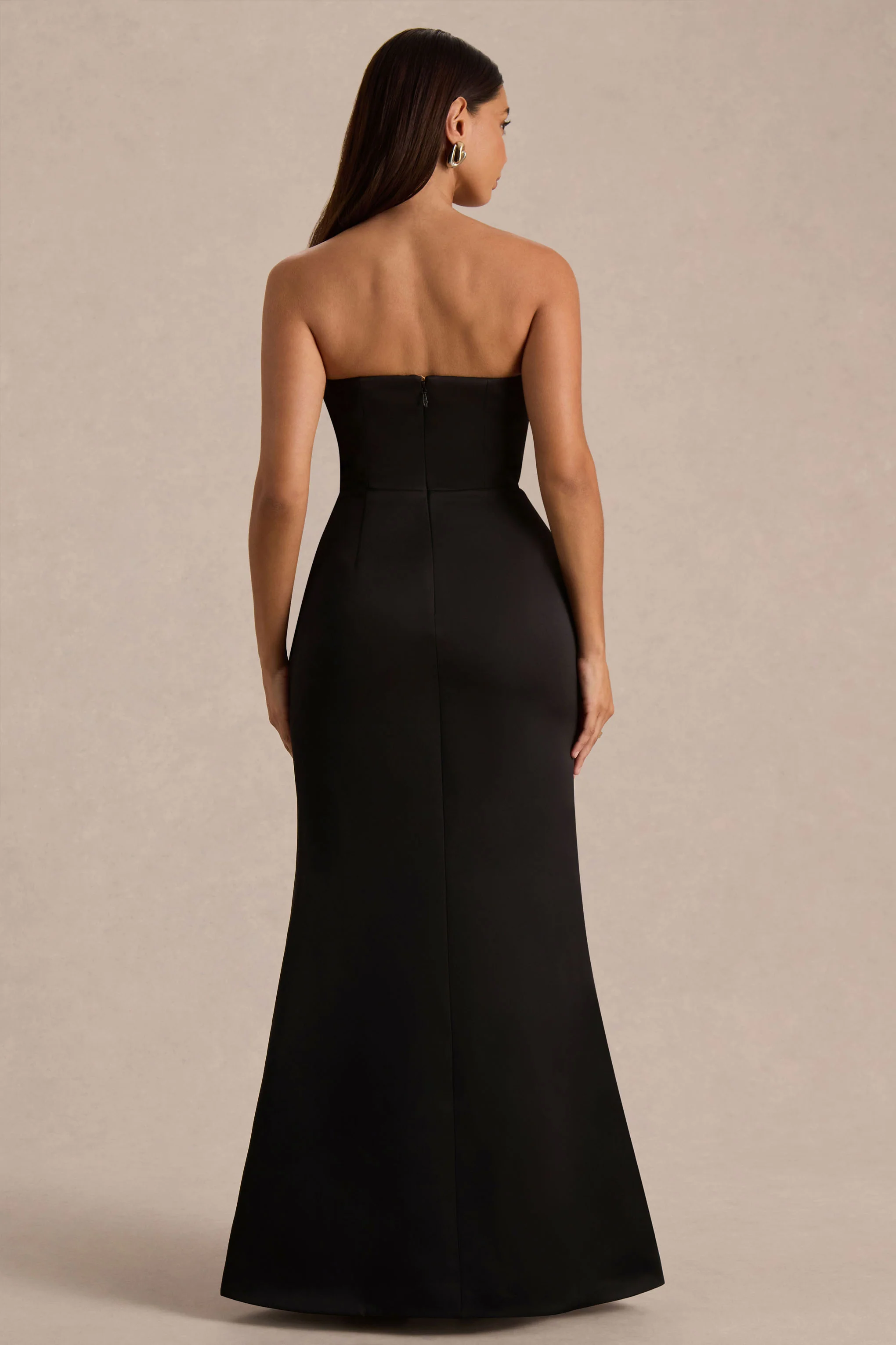 Sonata | Black Satin Bandeau Maxi Dress With Bow Detail - Image 2