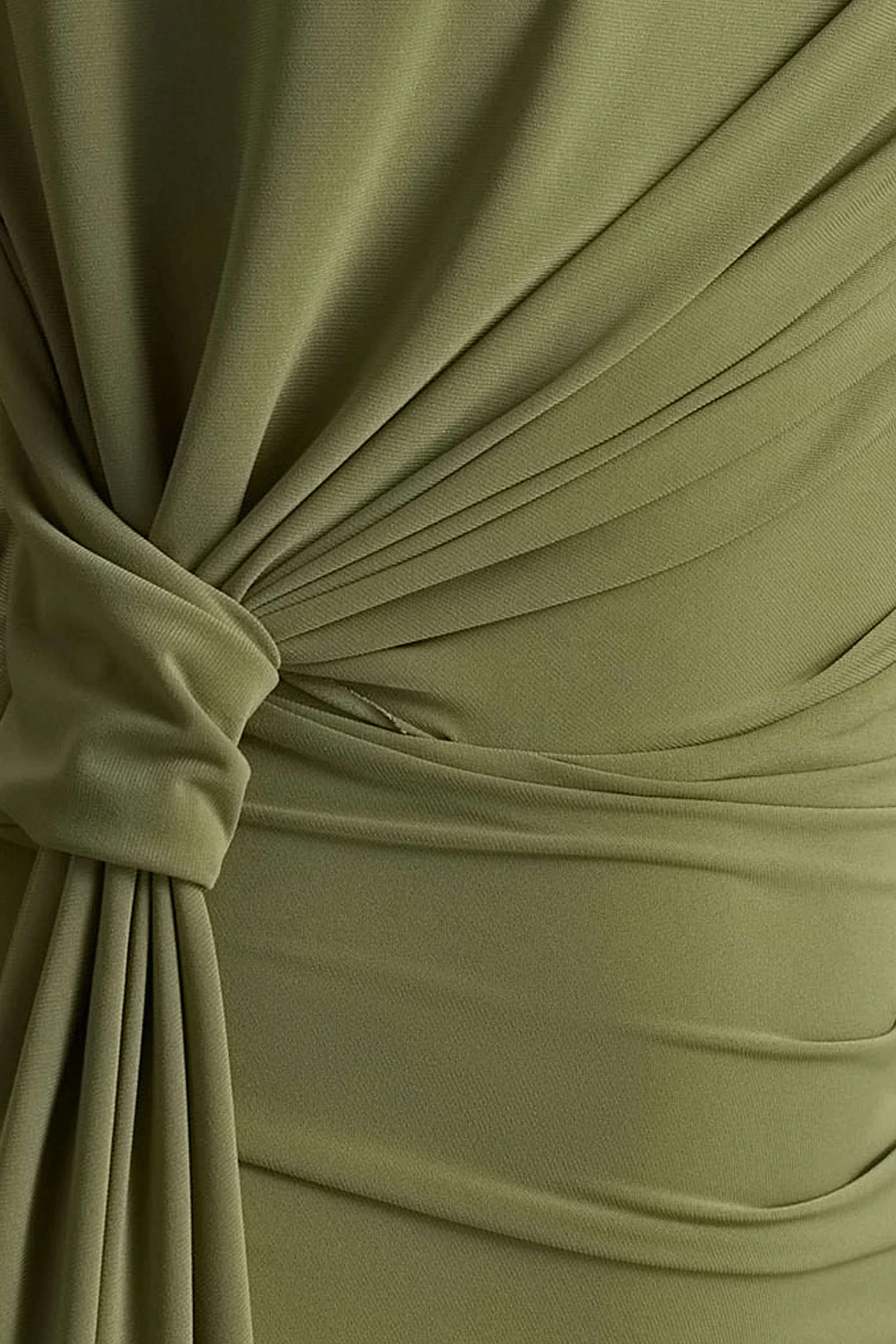 Sorenna | Olive High-Neck Mini-Dress With Wrap And Sash Detail - Image 6