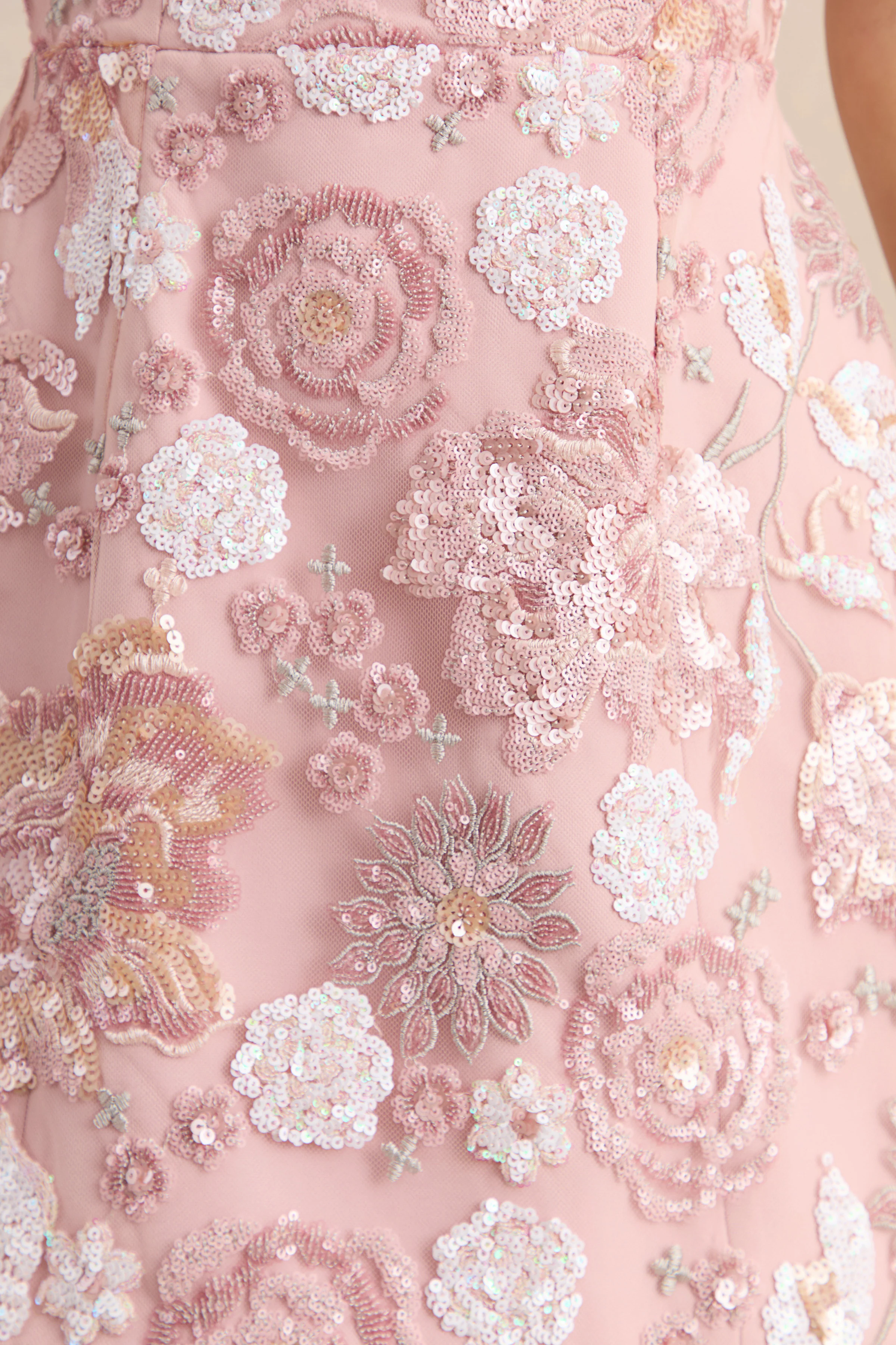 Sorina | Blush Pink Floral Embellished Sweetheart-Neck Mini Dress - Image 4