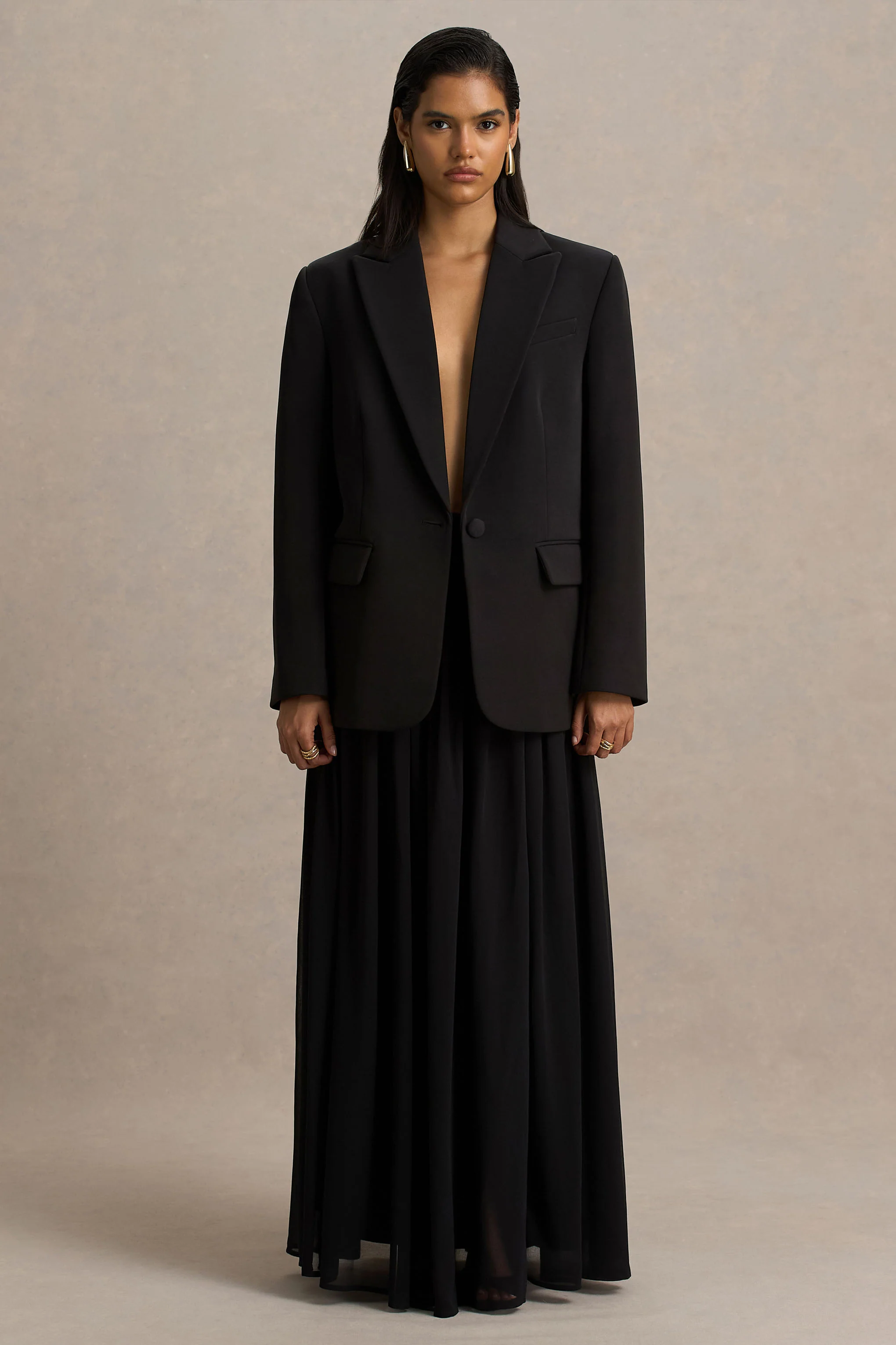 Spencer | Black Chiffon Pleated Maxi Skirt - Image 6