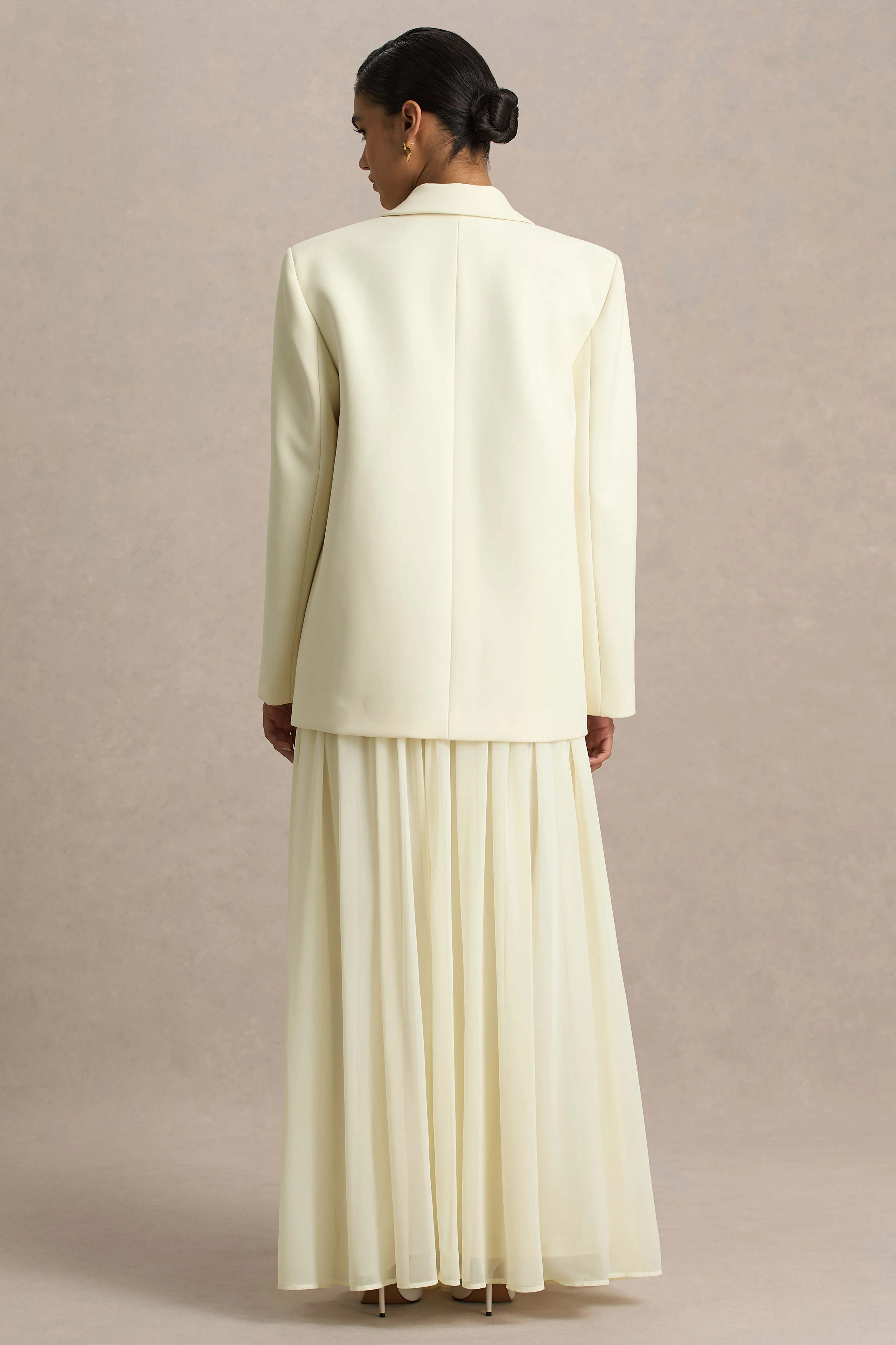 Spencer | Cream Chiffon Pleated Maxi Skirt - Image 2