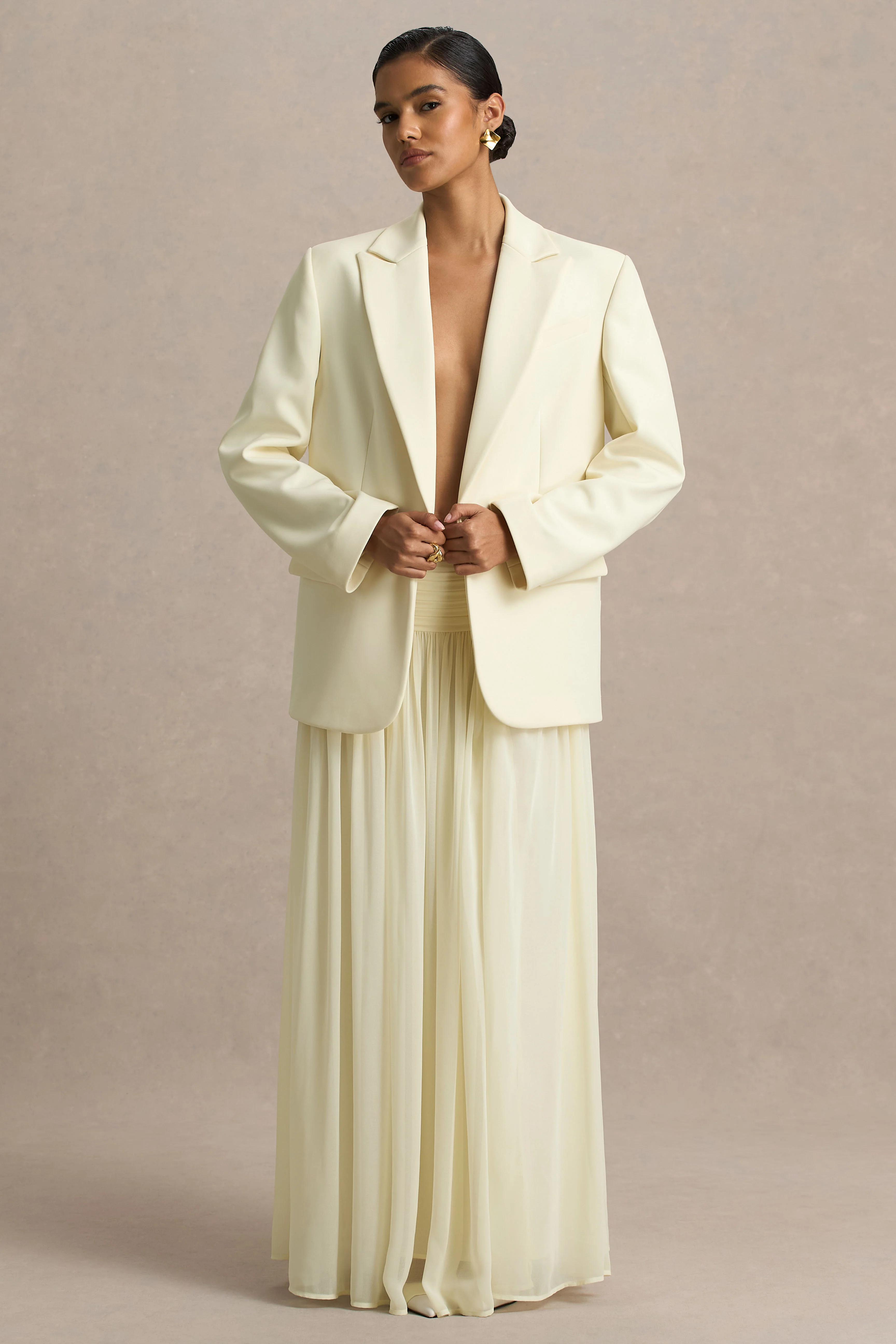 Spencer | Cream Chiffon Pleated Maxi Skirt - Image 5