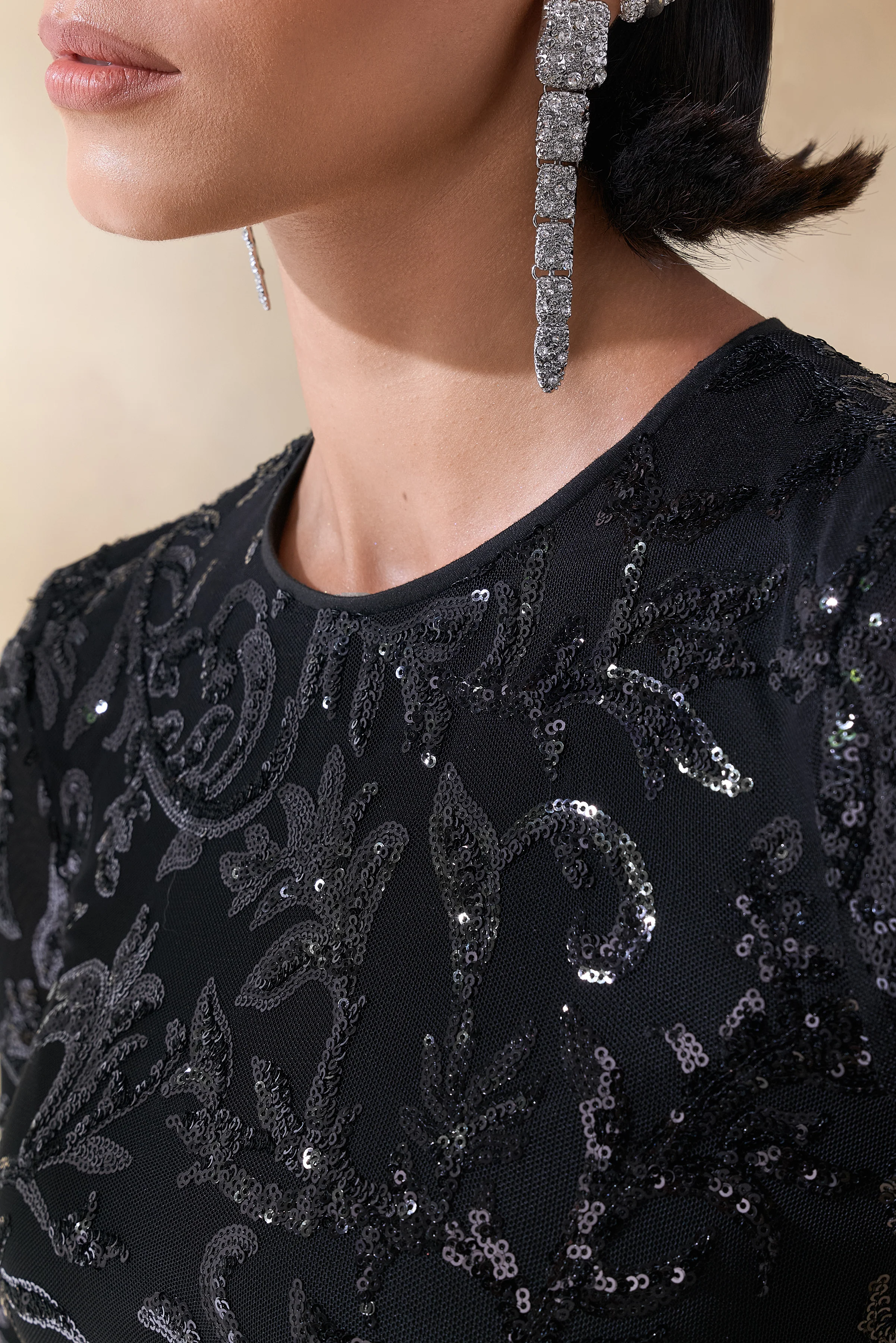 Stellar | Black Embellished Lace High-Neck Maxi Dress With Long Sleeves - Image 6