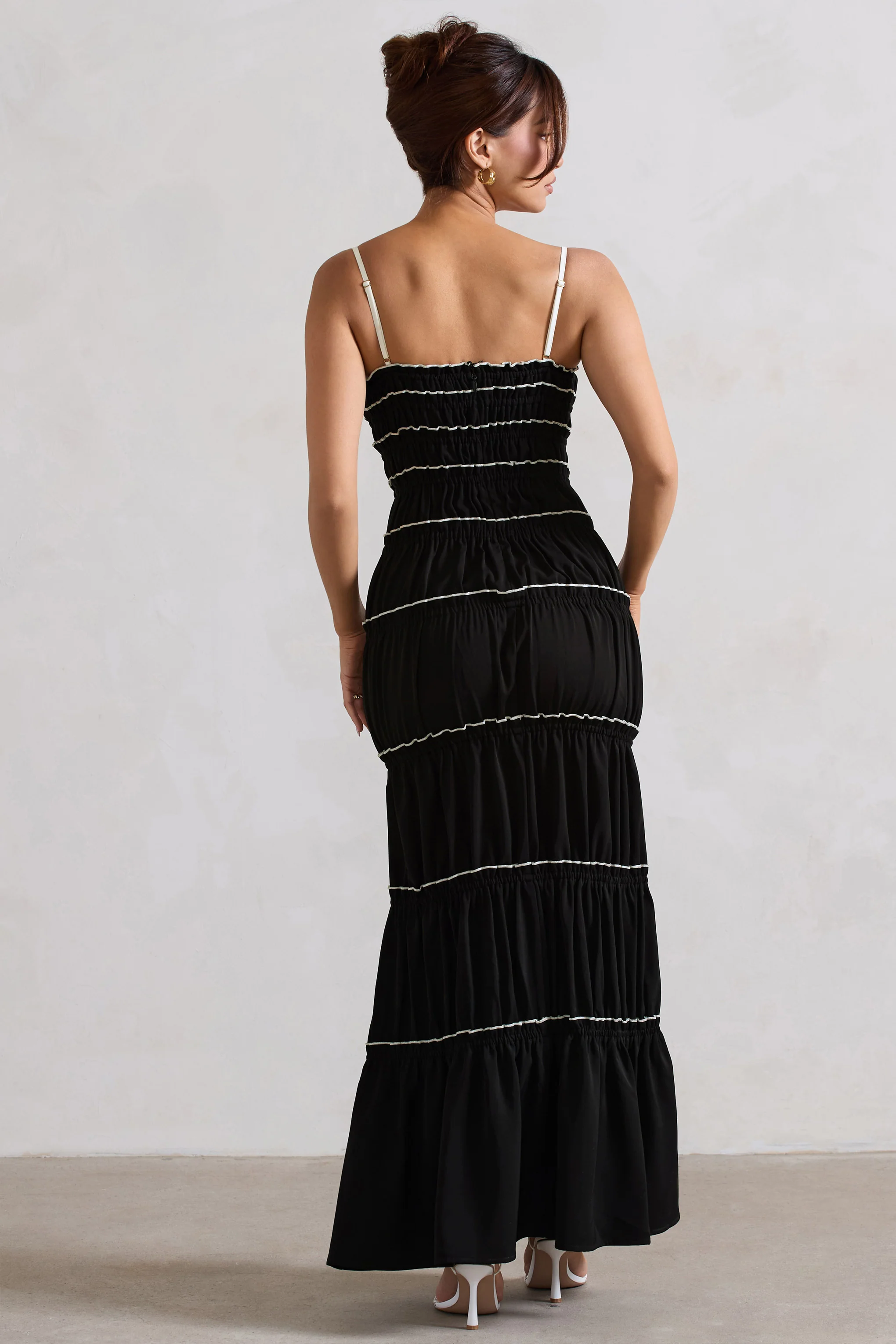 Summer Breeze | Black Strappy Gathered Tiered Maxi Dress - Image 2
