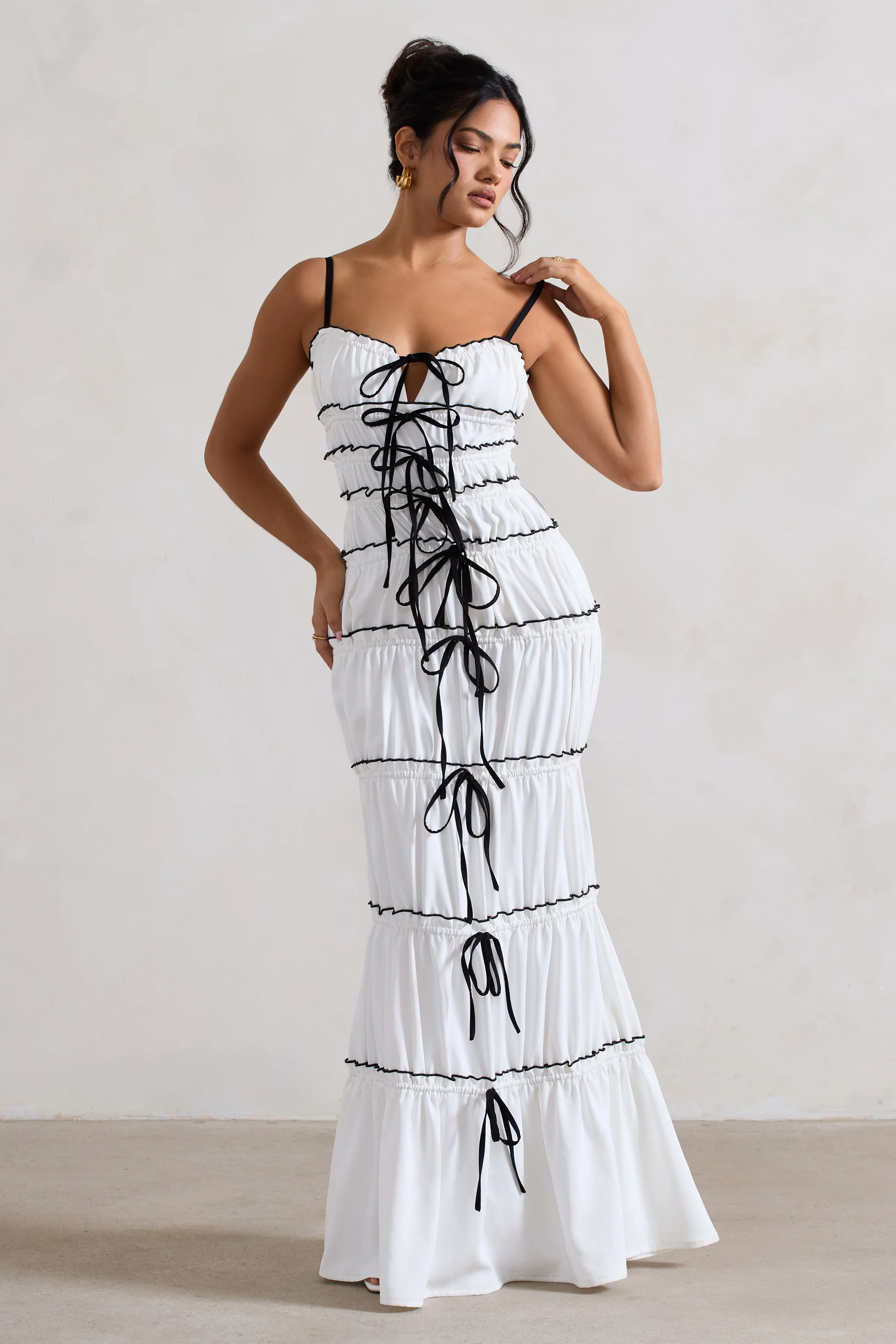 Summer Breeze | White Strappy Gathered Tiered Maxi Dress - Image 10